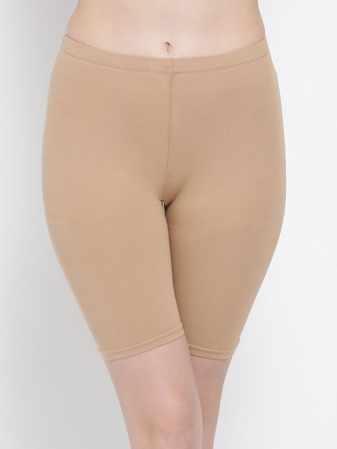 Clovia Women Beige Solid Mid-Rise Skinny Fit Cycling Shorts