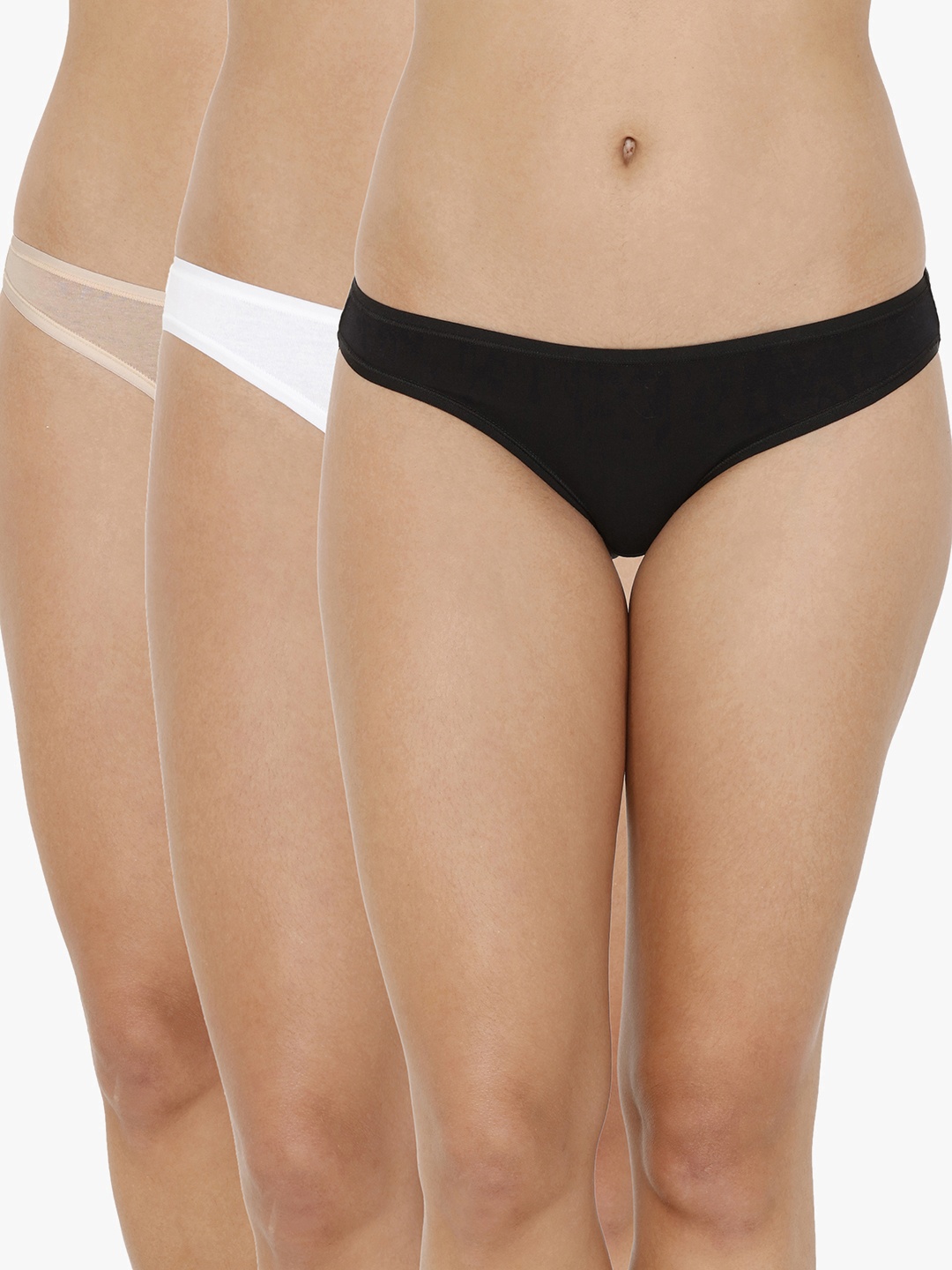 every de by Amante Pack of 3 Navy blue & White Solid Low-Rise Bikini Briefs