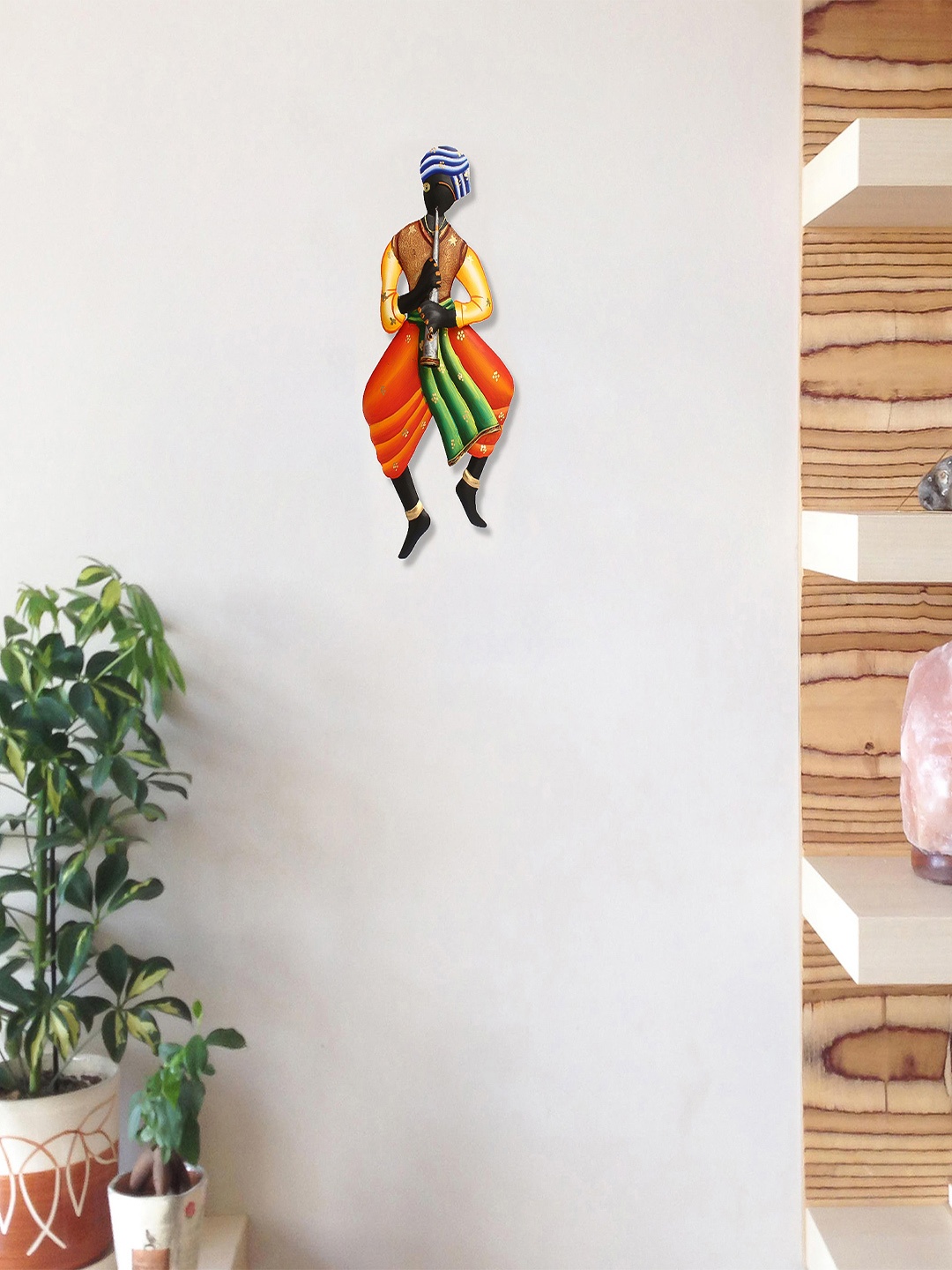 

eCraftIndia Orange & Green Musician Tribal Man Iron Wall Hanging