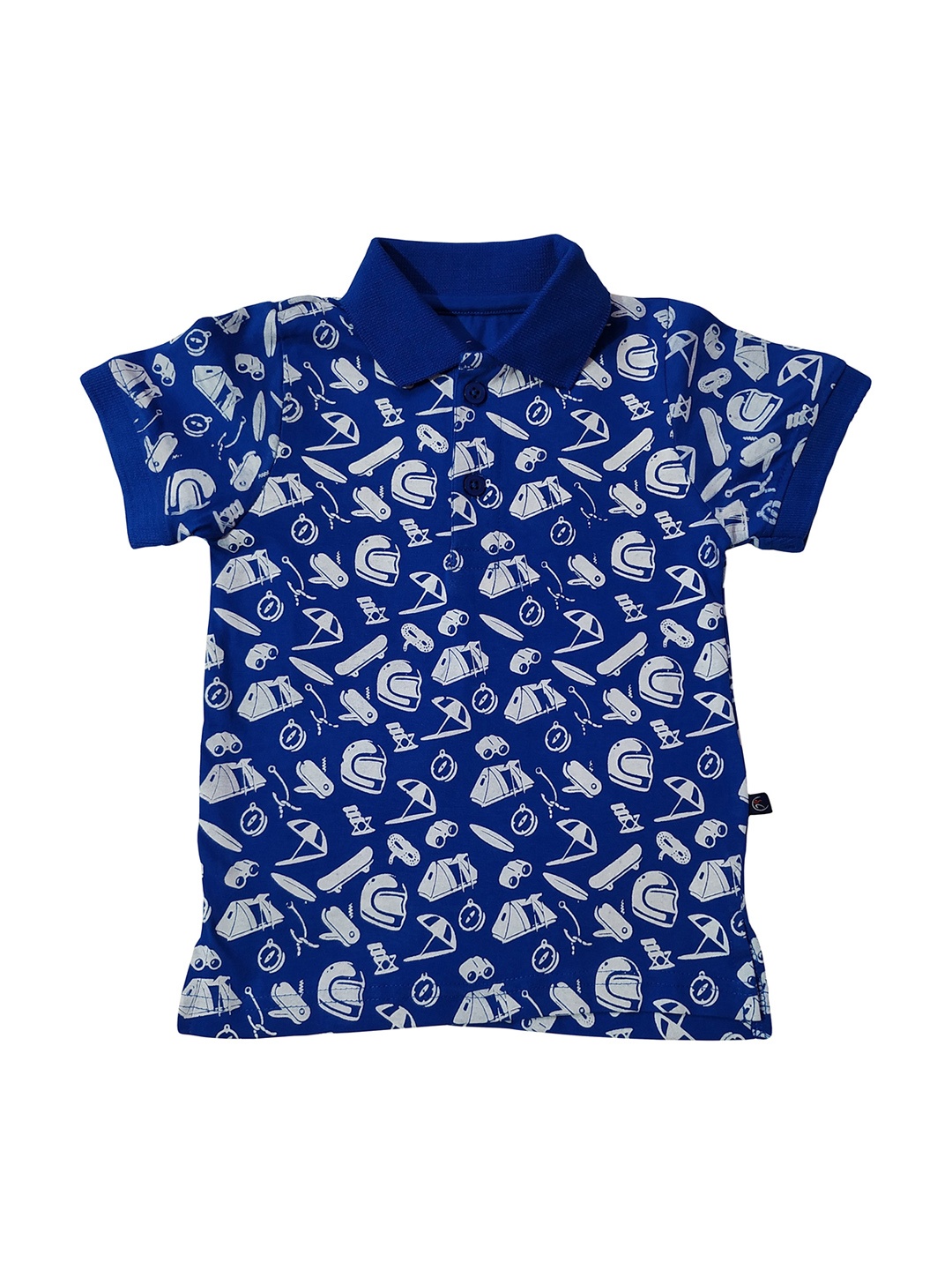 

KiddoPanti Boys Blue White Printed Polo Collar Pure Cotton T-shirt