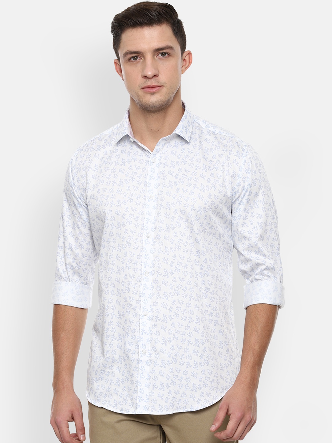 

V Dot Men White & Blue Slim Fit Printed Casual Shirt