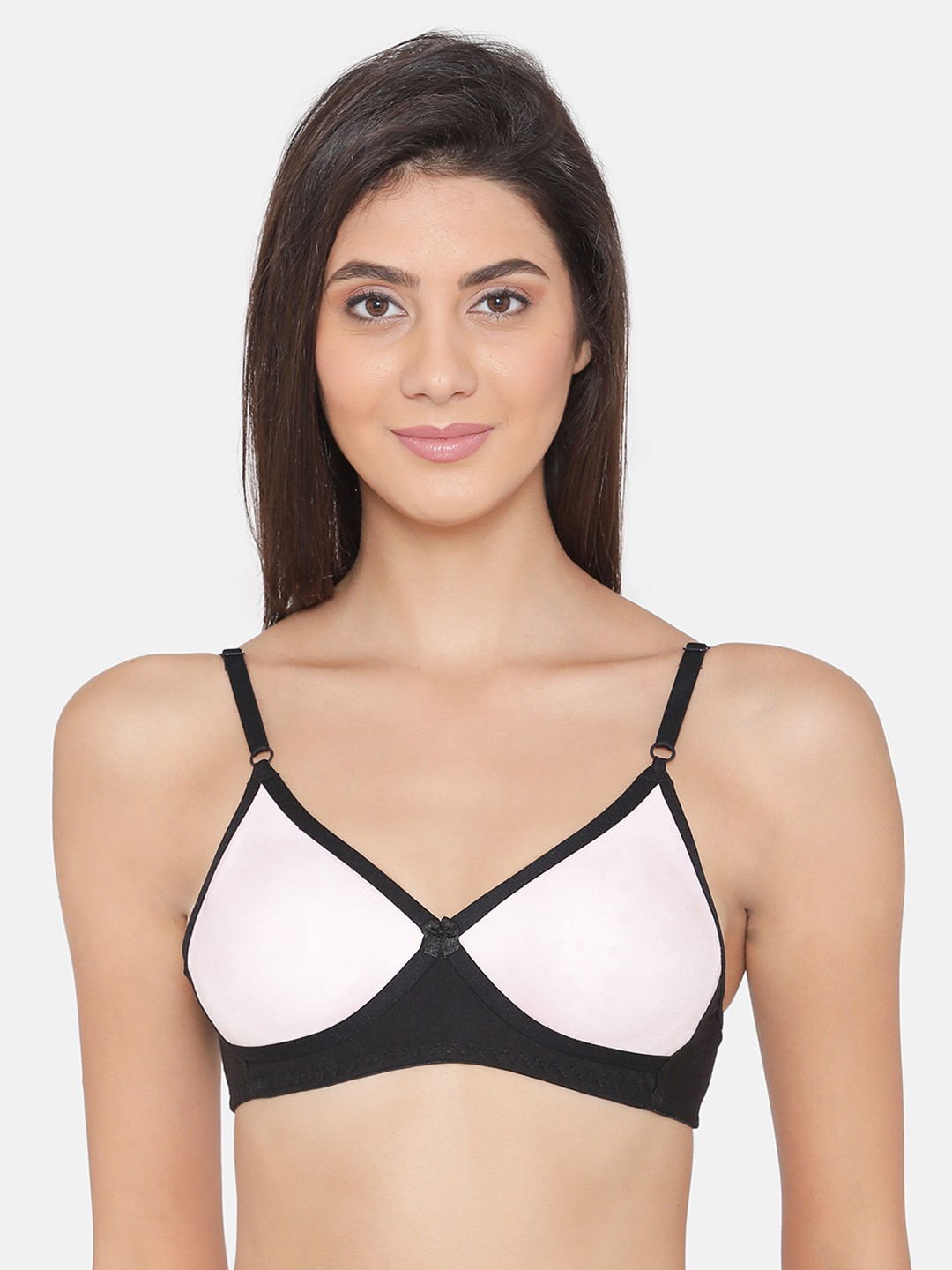 

Clovia Black & Pink Colourblocked Non-Wired Non Padded T-shirt Bra BR0240Z2232B