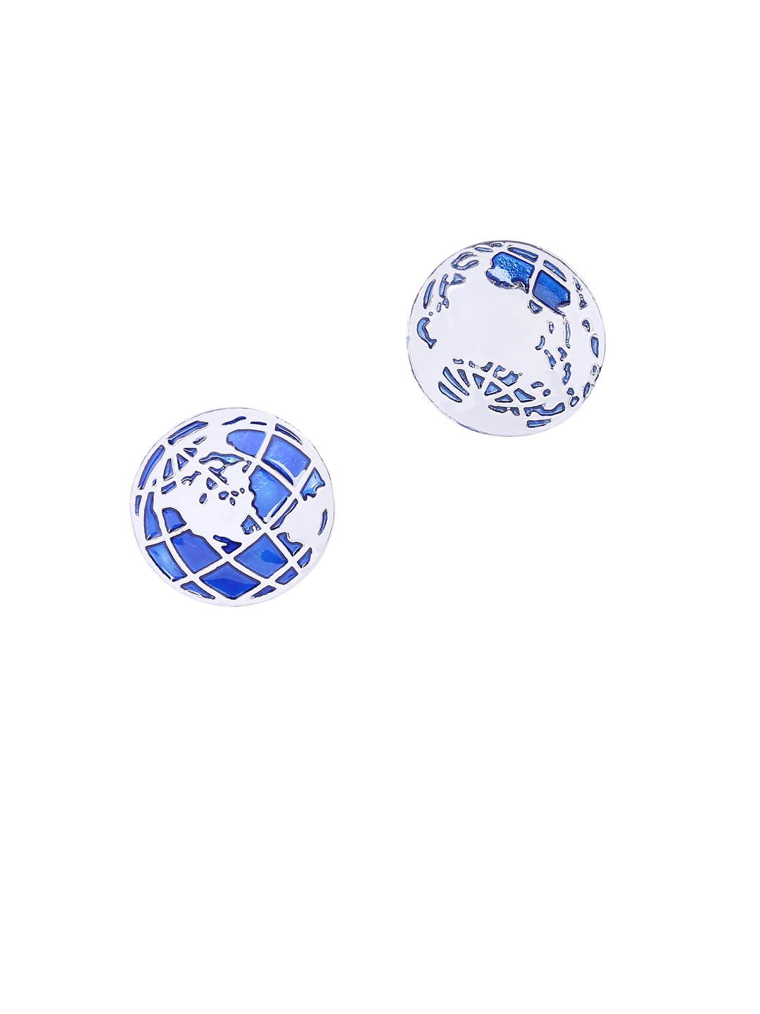 

bodha Rhodium-Plated & Blue Round Globe-Shaped Cufflinks, Silver