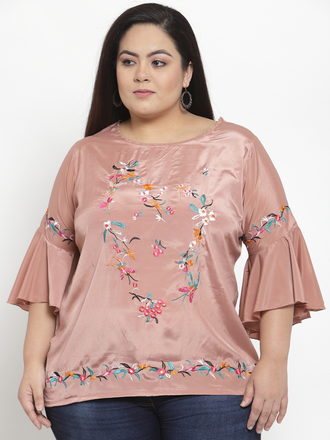 

plusS Women Pink Embroidered A-Line Top