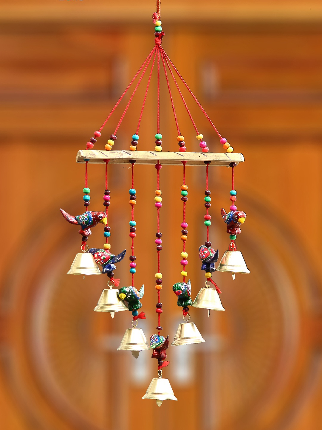 

eCraftIndia Multicoloured Handcrafted Decorative Parrot Wall Hanging Bells, Multi