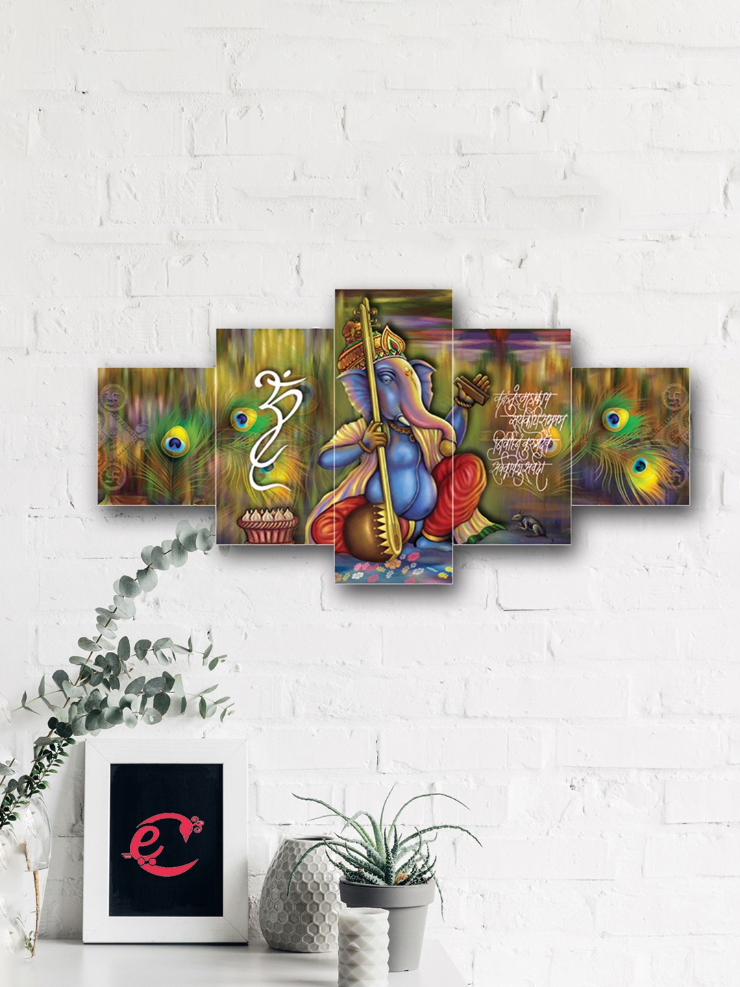 

eCraftIndia Set of 5 Multicoloured Lord Ganesha Premium Canvas Painting, Multi