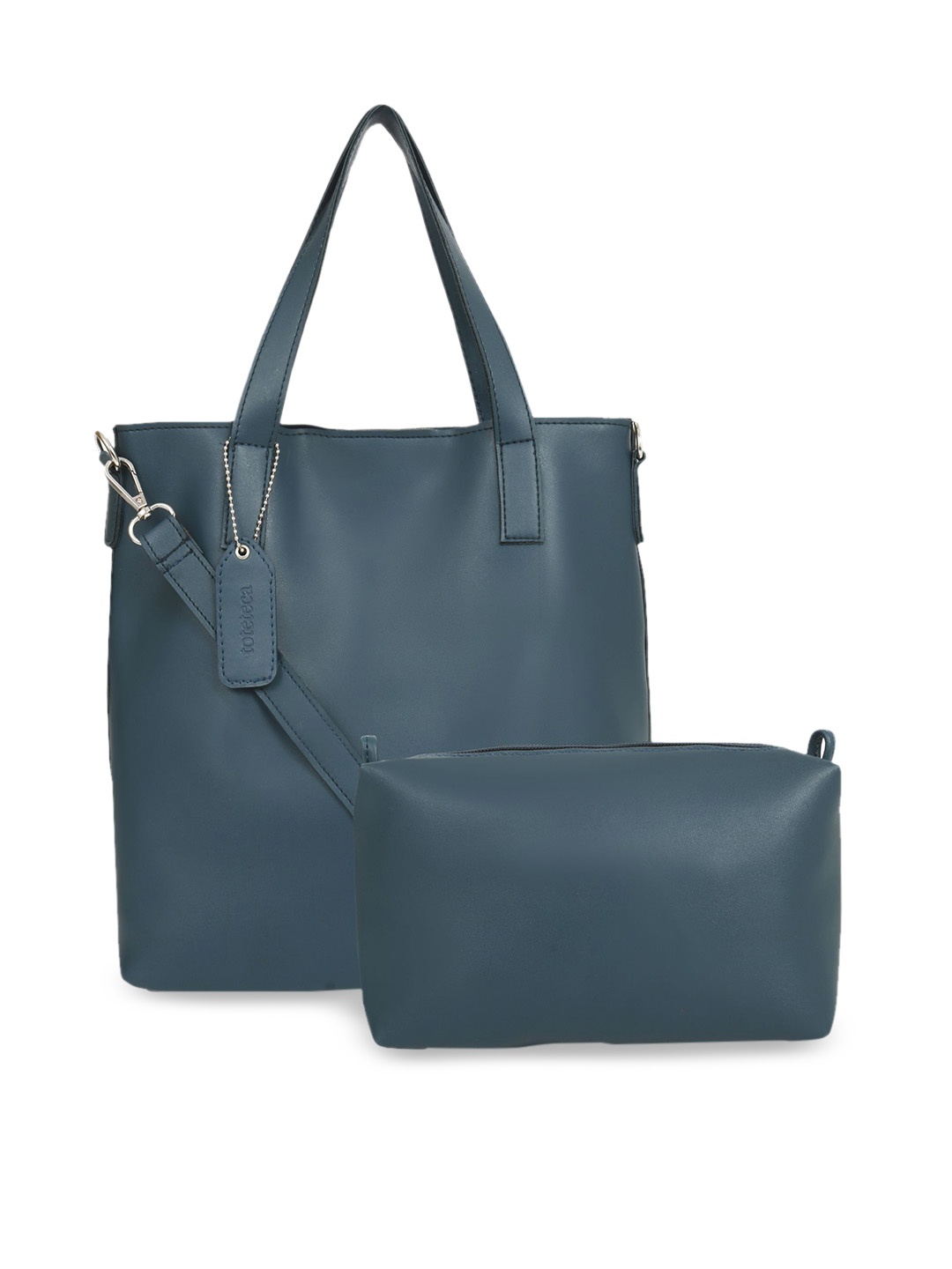 

Toteteca Teal Blue Solid Tote Bag With Pouch