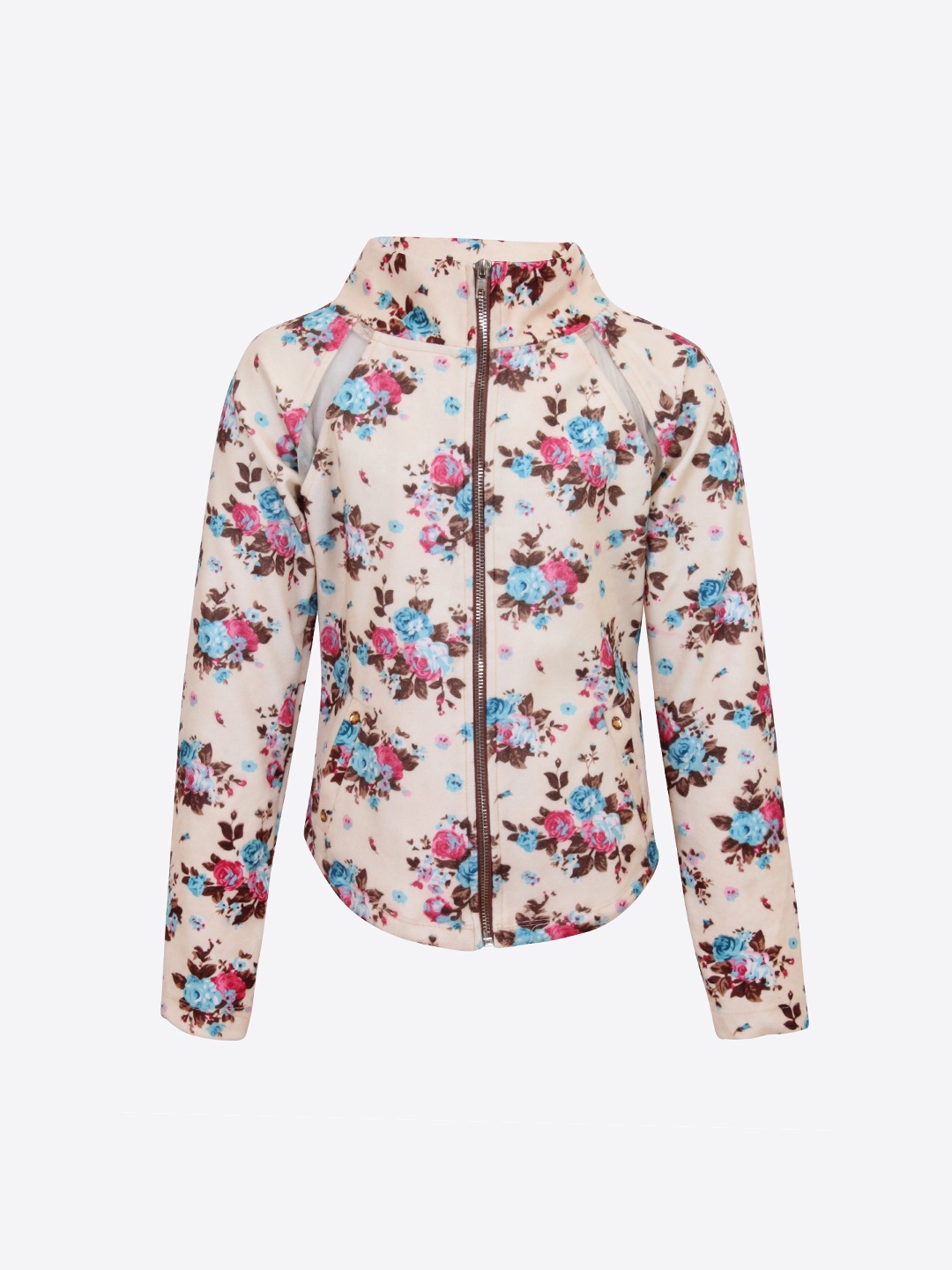 CUTECUMBER Girls Beige & Pink Printed Sporty Jacket