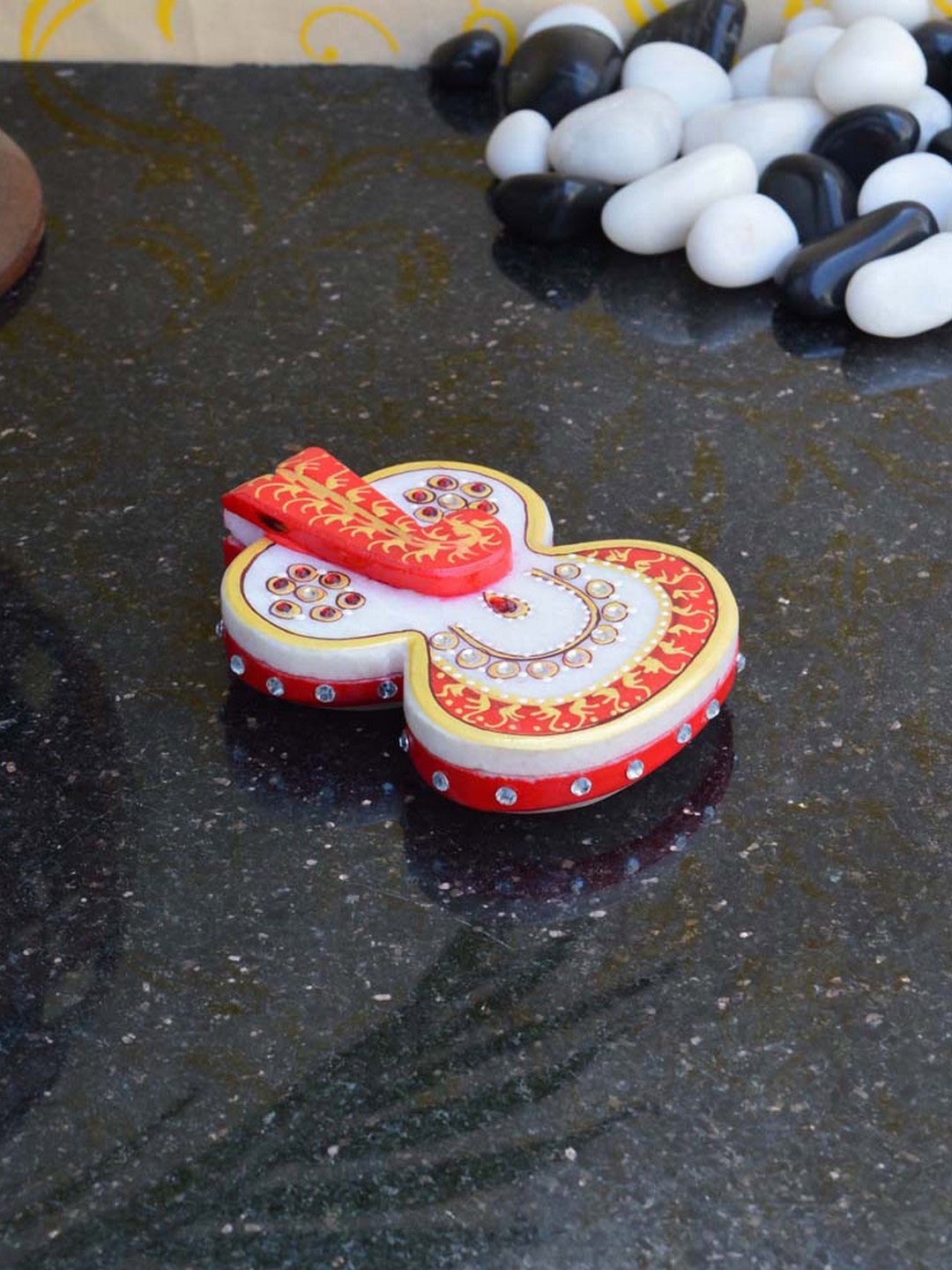 

eCraftIndia Red & Yellow Marble Ganesha Chopra Showpiece