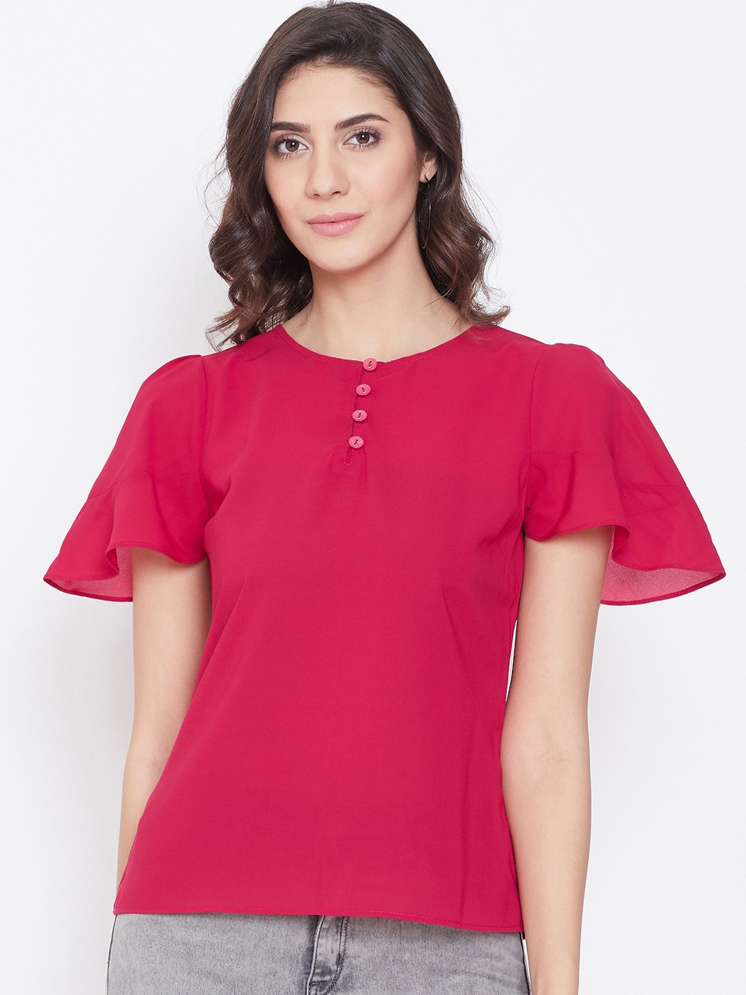

Imfashini Women Pink Solid Regular Top