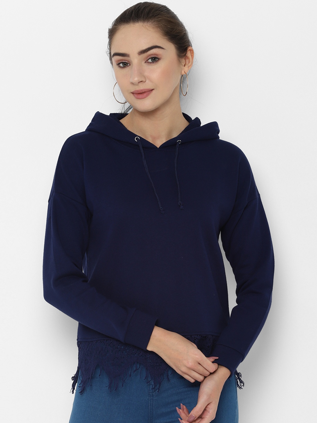 

Allen Solly Woman Navy Blue Solid Hooded Sweatshirt