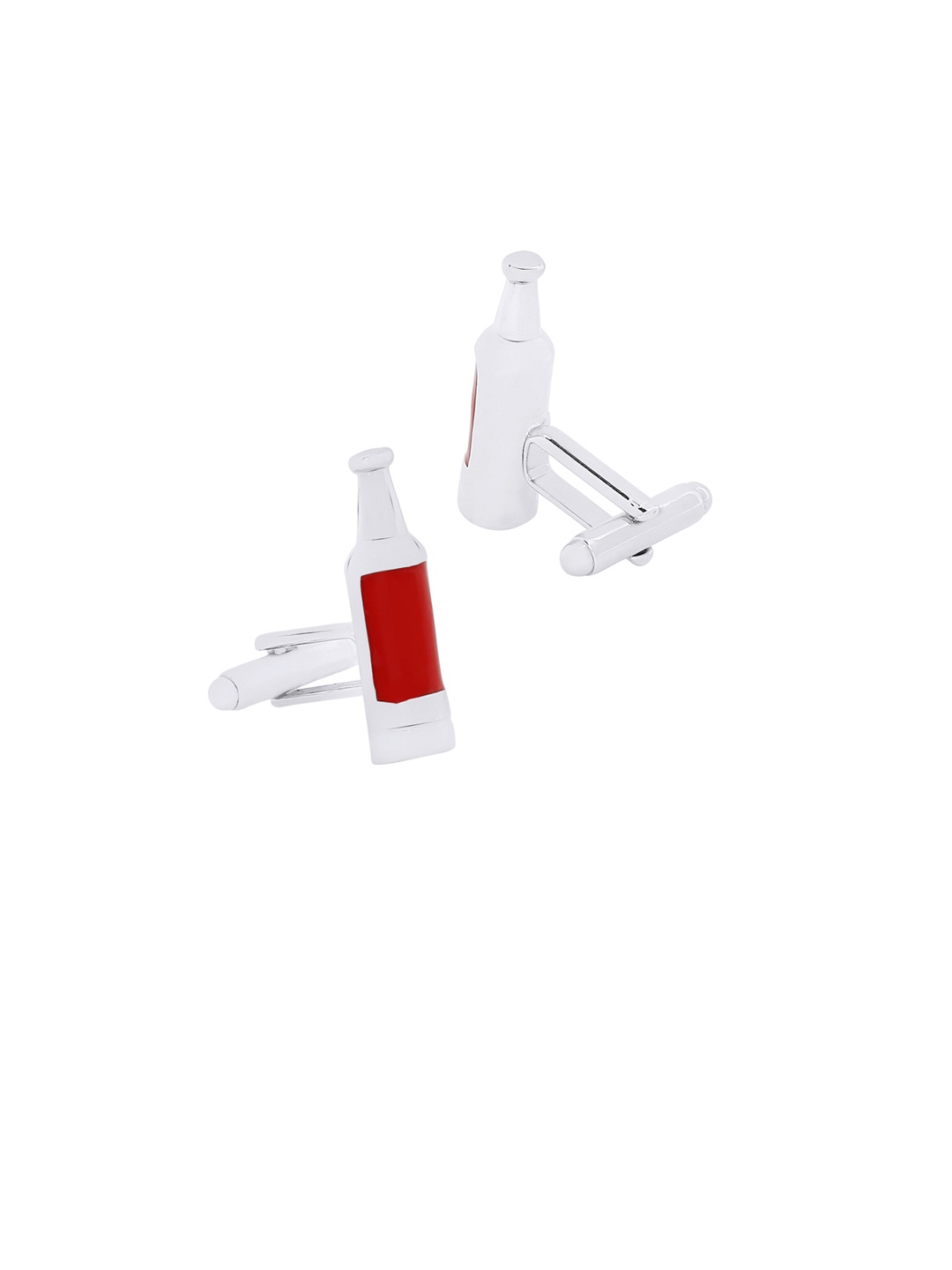 

bodha Silver-Toned & Red Quirky Cufflinks