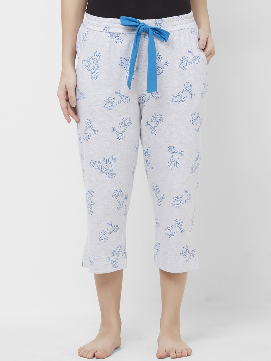 

Mystere Paris Women Grey & Blue Printed Regular Fit Capris