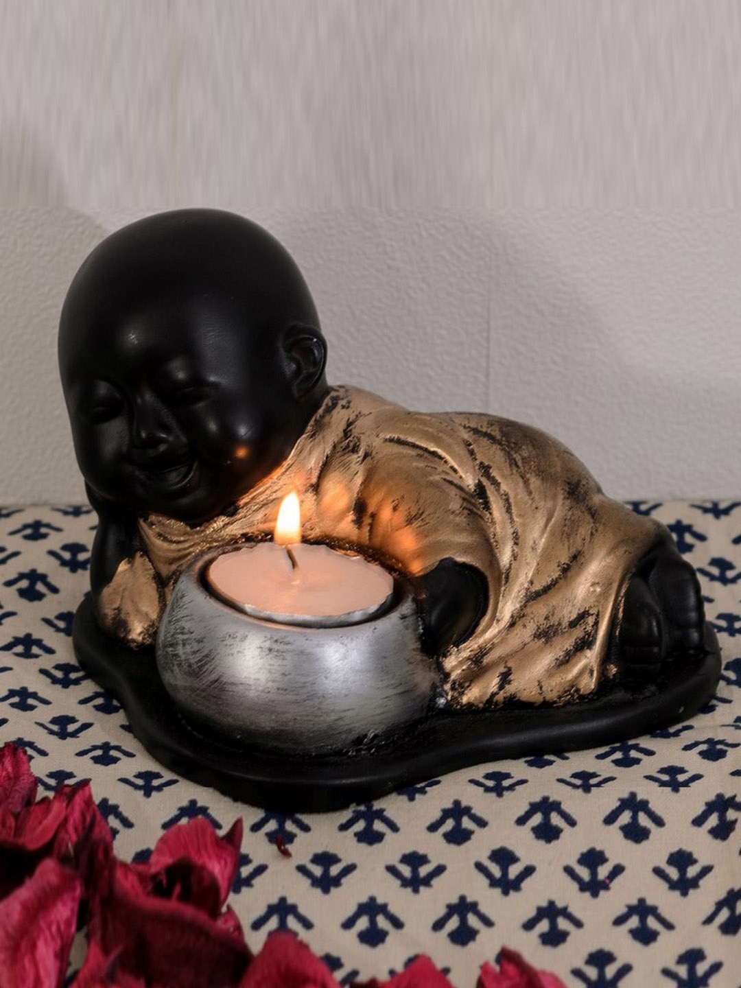 

eCraftIndia Set of 2 Gold-Toned & Brown Monks Polyresin Tealight Holder