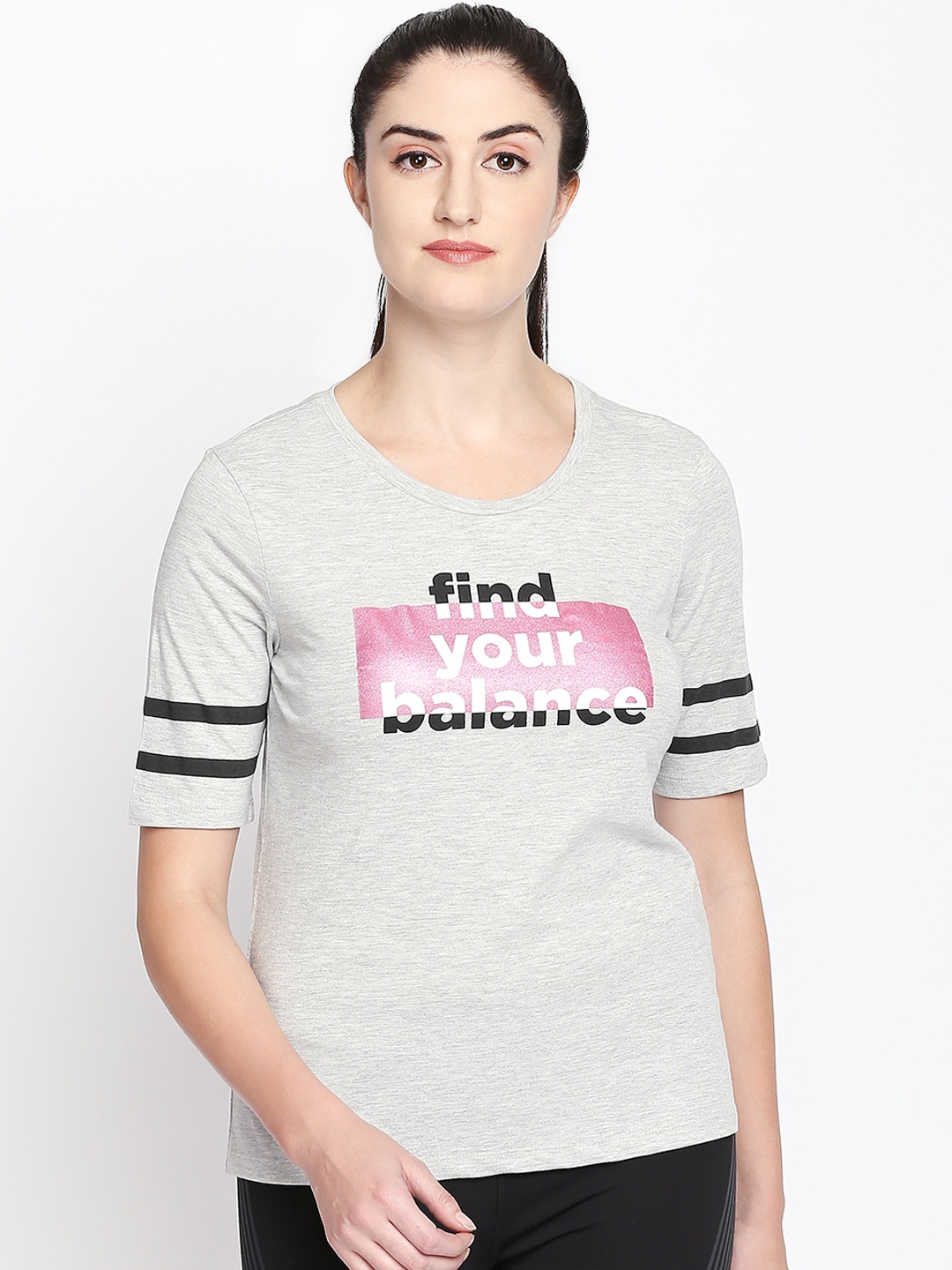 

Ajile by Pantaloons Women Grey Melange Printed Round Neck Pure Cotton T-shirt