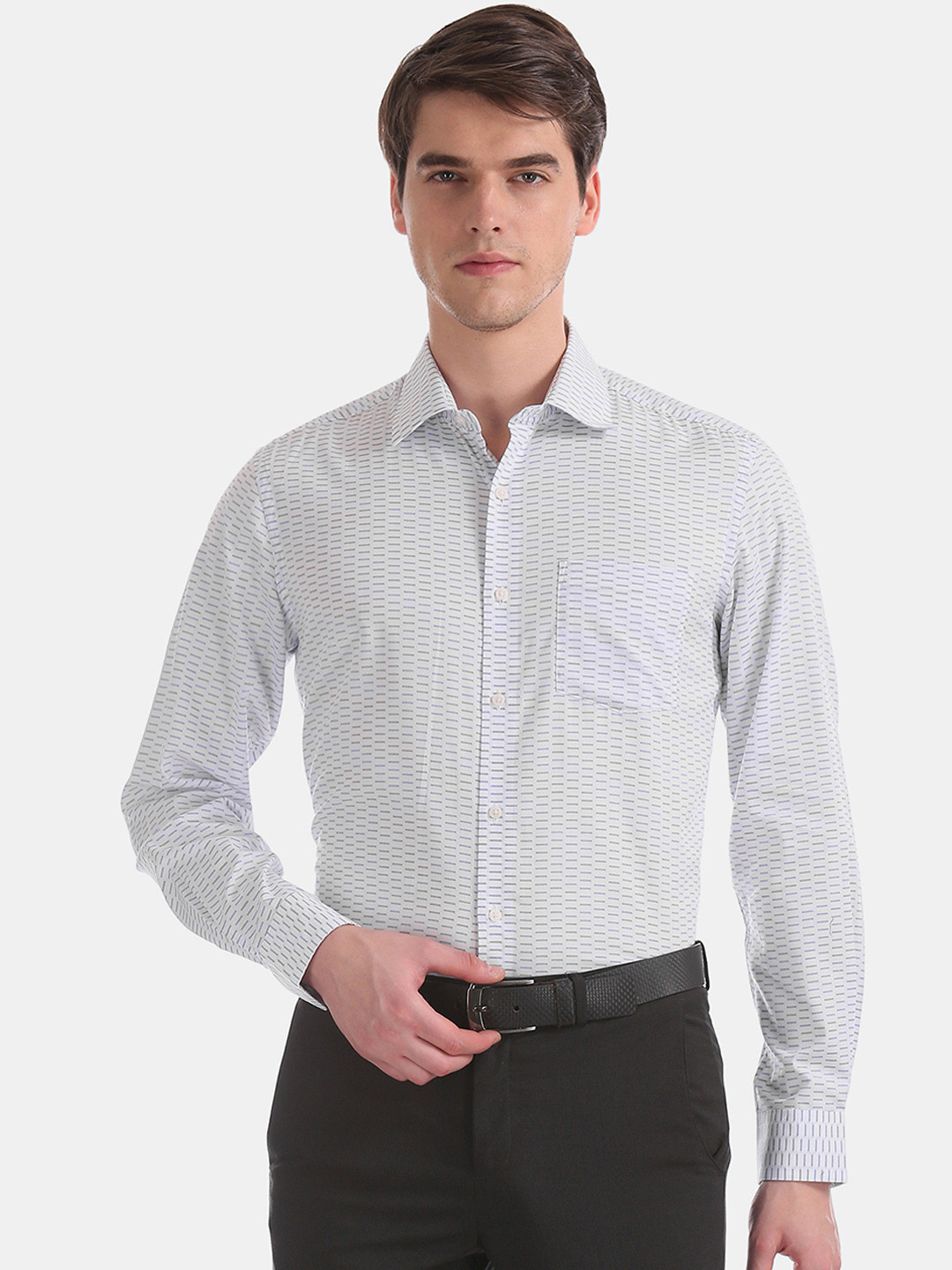 

Arrow Men White & Grey Printed Slim Fit Formal Shirt