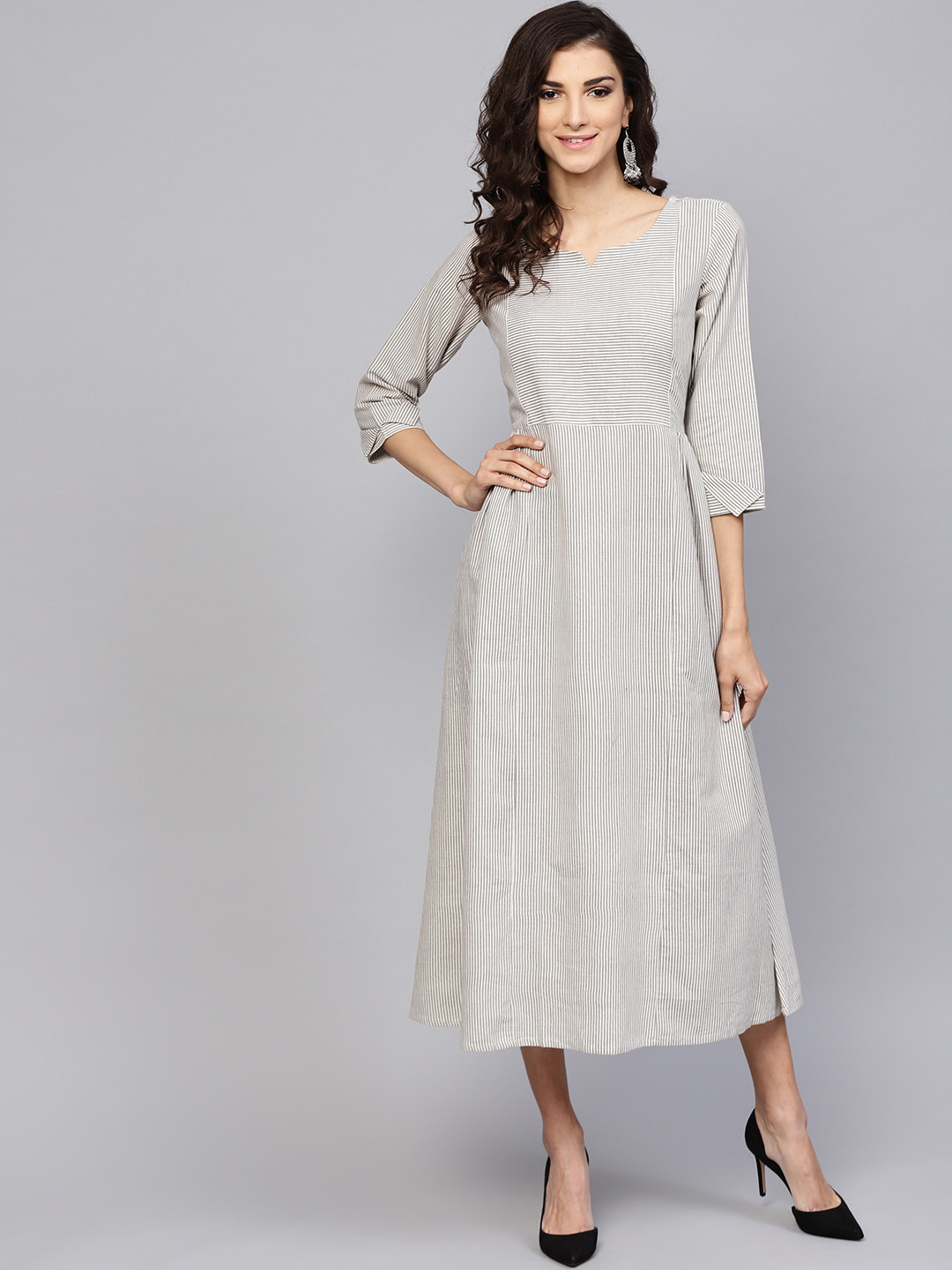 

Varanga Women Off-White Striped A-Line Dress