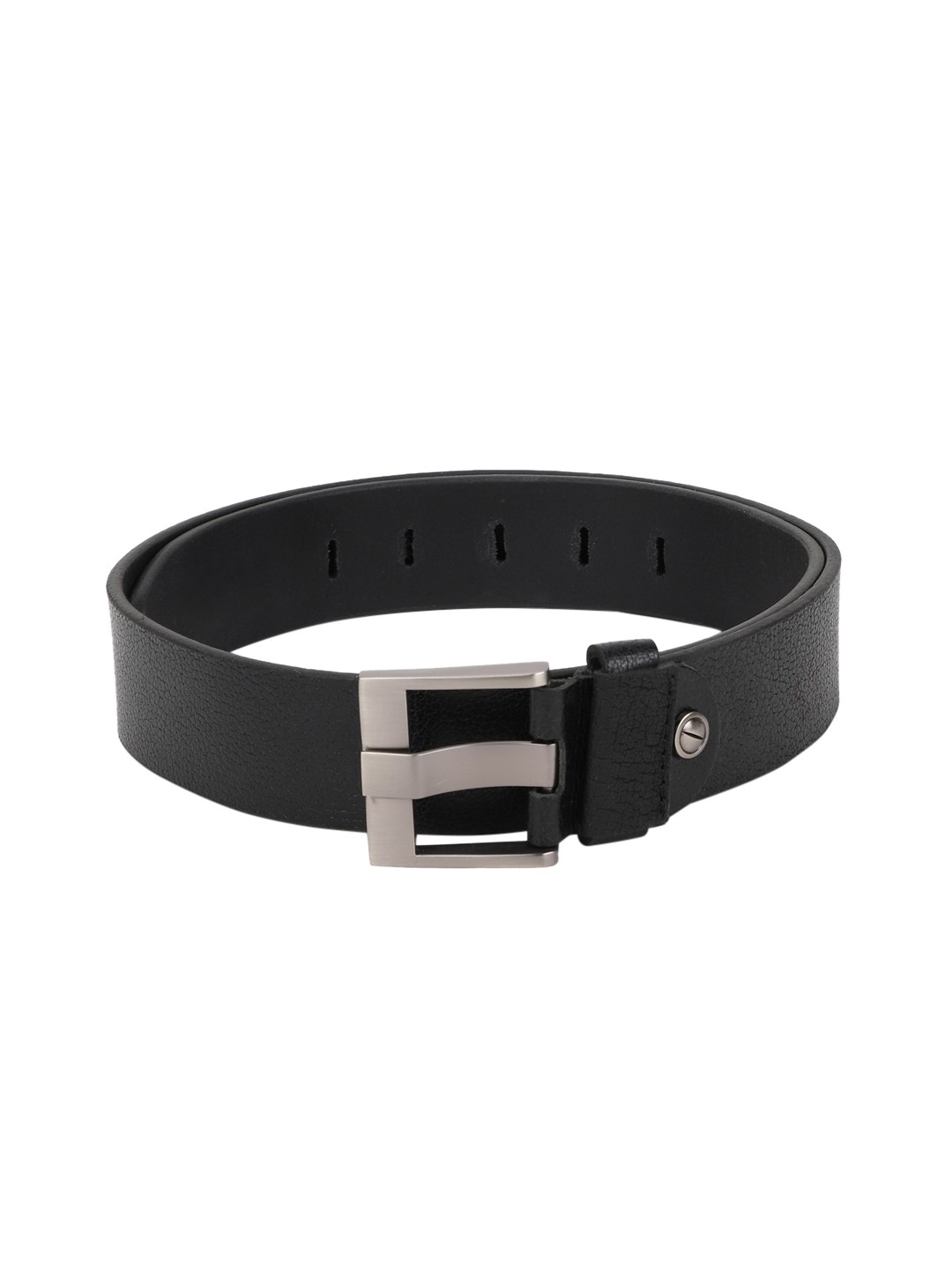 

Peter England Men Black Woven Design Leather Belt