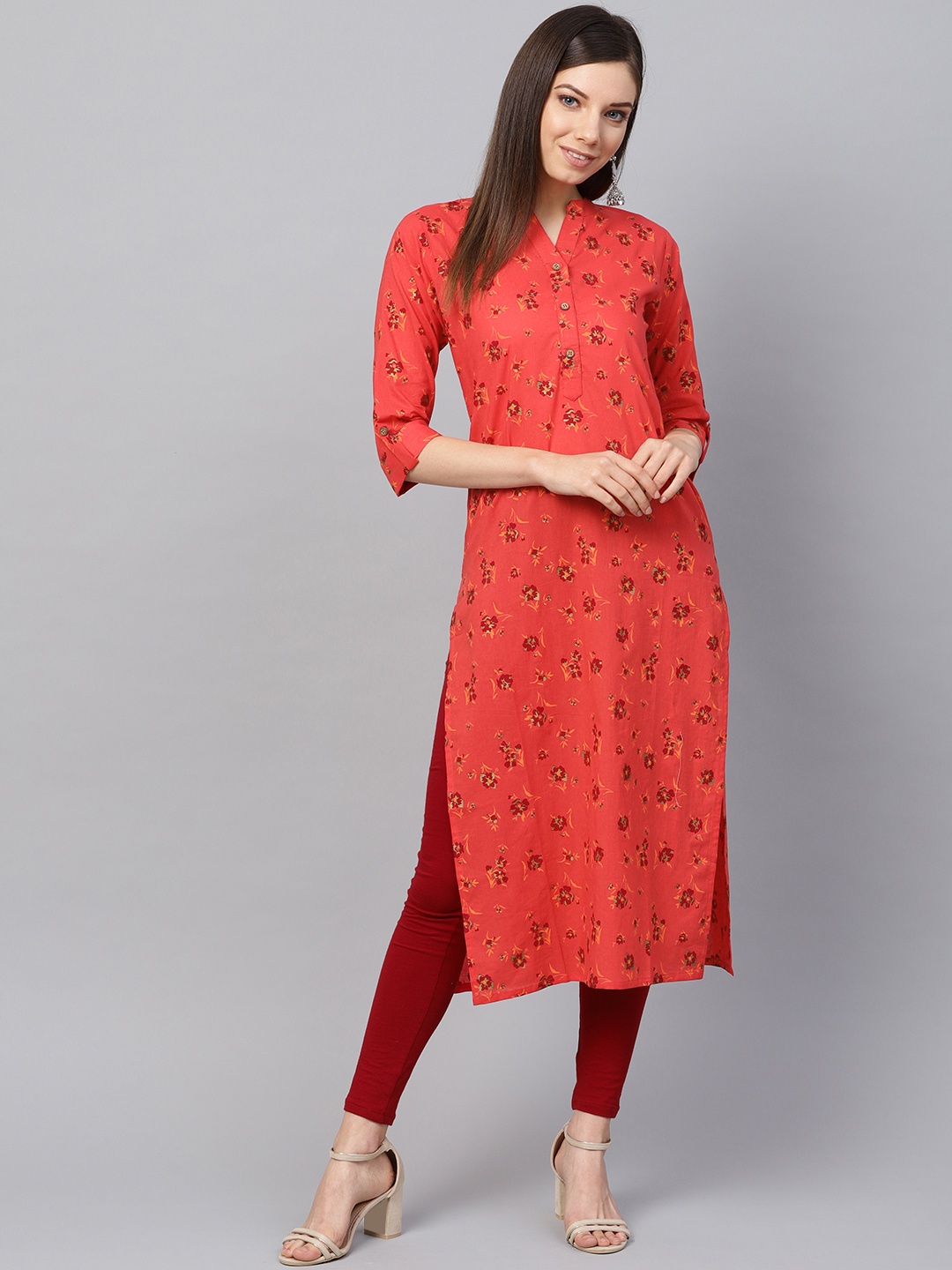

Varanga Women Red & Yellow Printed Straight Kurta