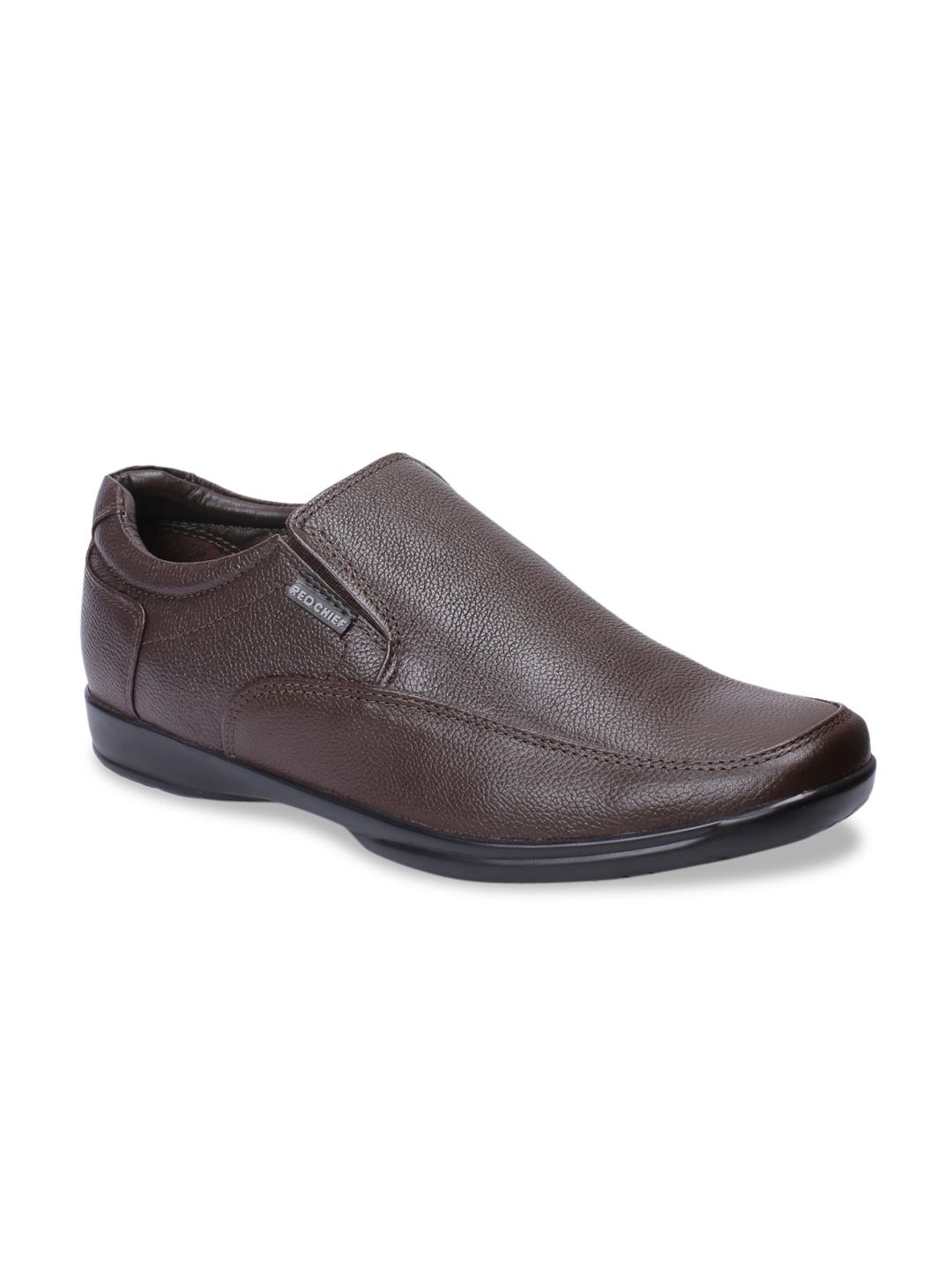 

Red Chief Men Brown Textured Leather Formal Slip-Ons