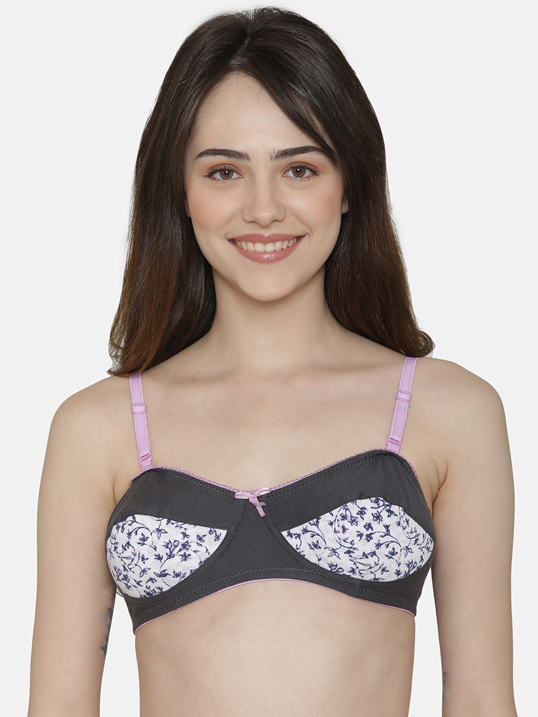 

Clovia Grey & White Printed Non-Wired Non Padded Balconette Bra BR1681Z053