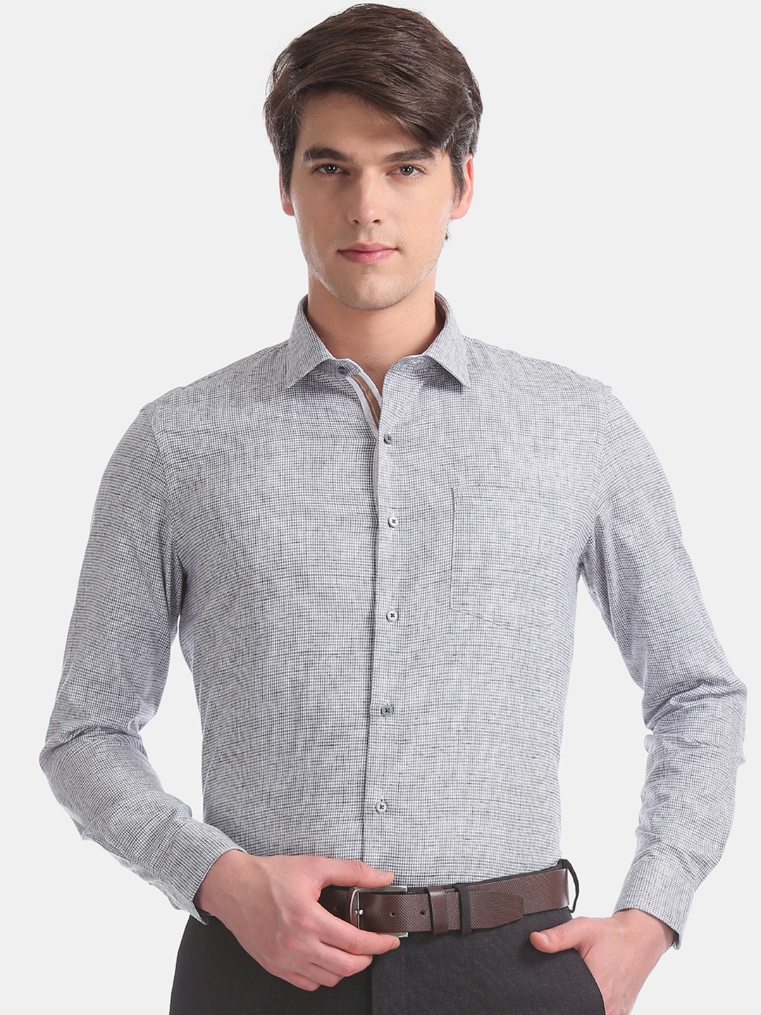 

Arrow New York Men Grey & White Slim Fit Printed Formal Shirt