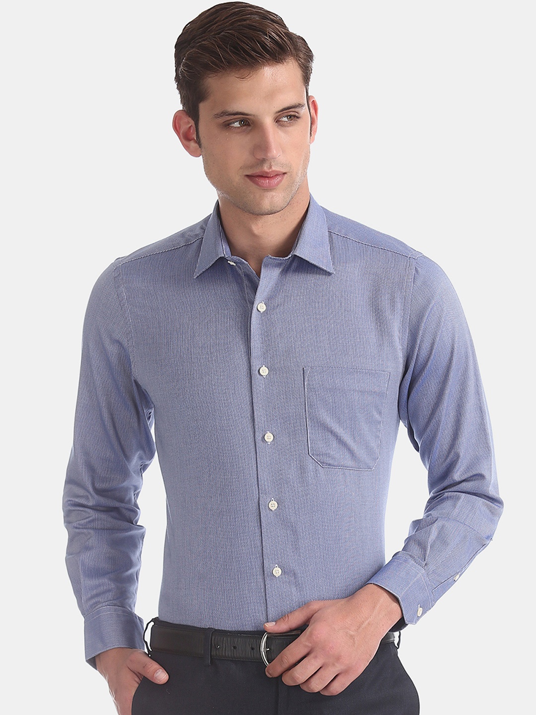 

Arrow Men Blue Regular Fit Self Design Semiformal Shirt