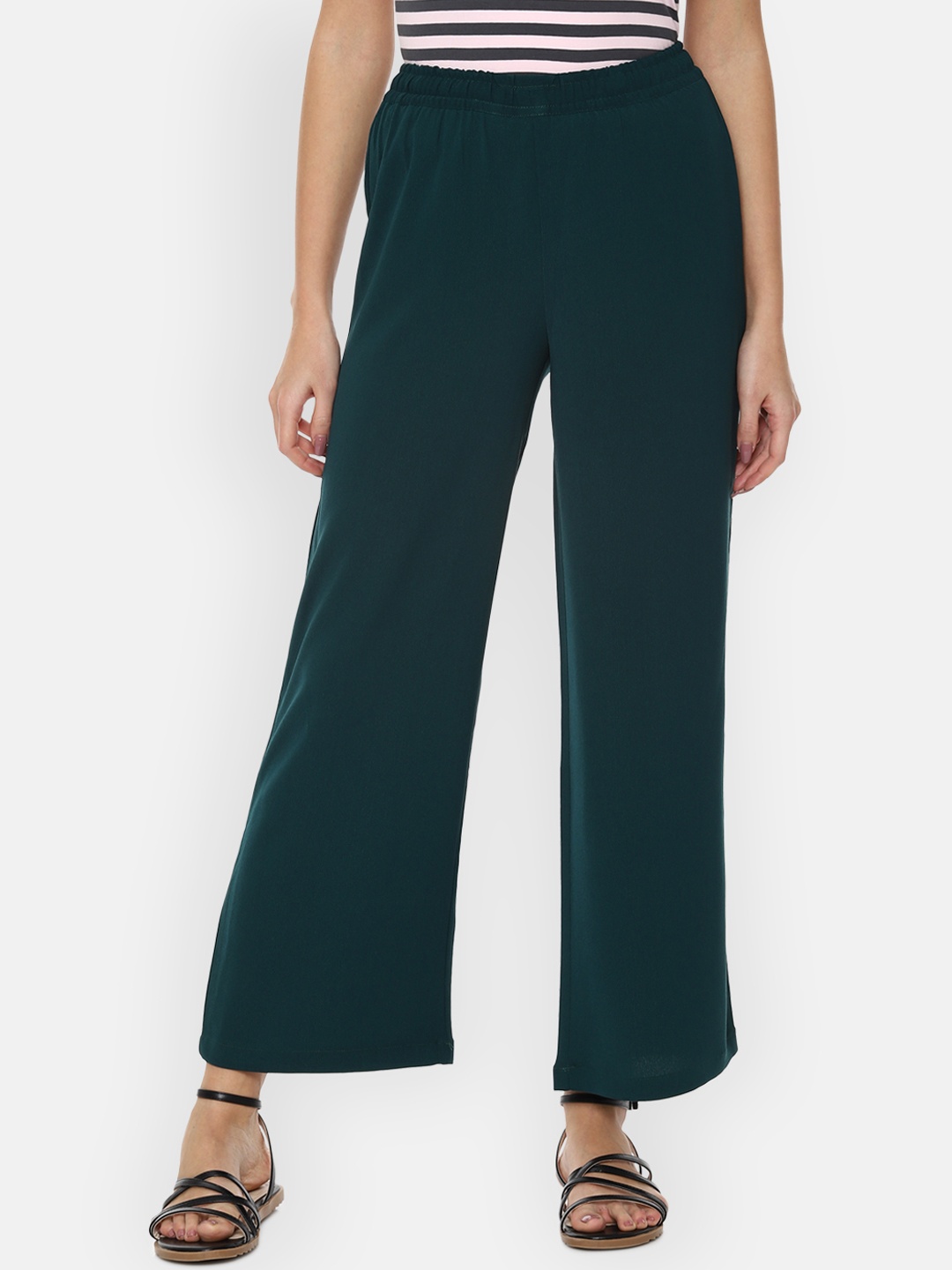 

Van Heusen Woman Green Solid Wide Leg Palazzos