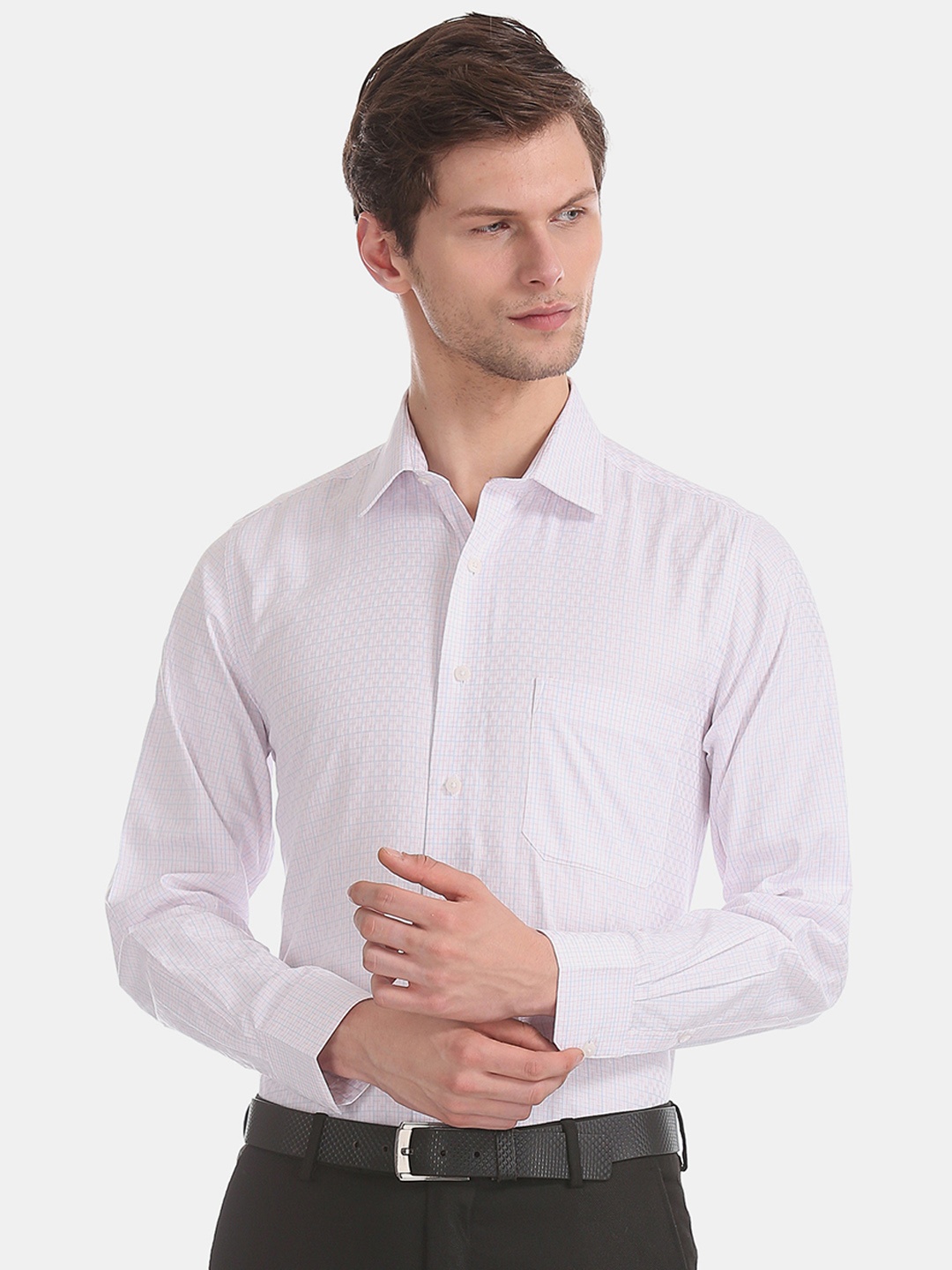

Arrow Men Pink & Blue Printed Regular Fit Formal Shirt