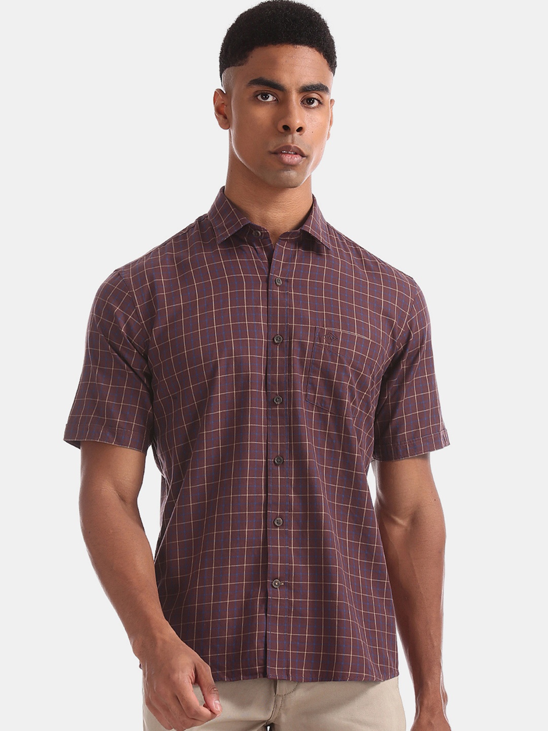 

Arrow Sport Men Maroon & Brown Regular Fit Checked Casual Shirt