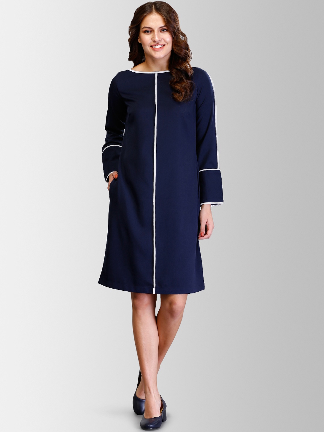 

FableStreet Women Navy Blue Solid Shirt Dress