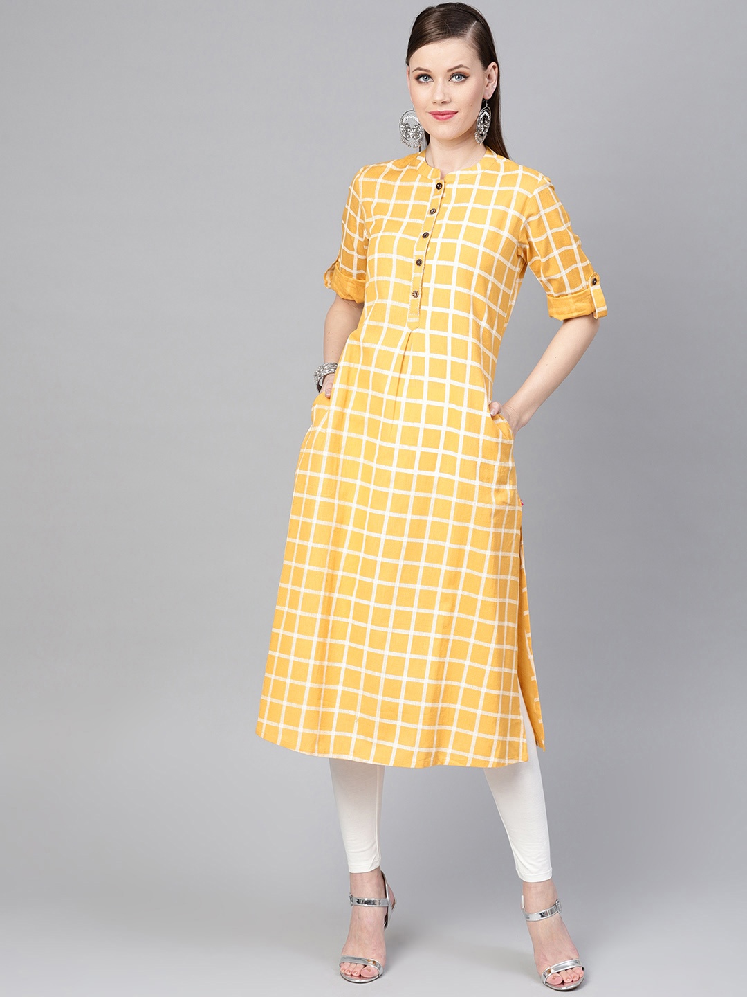

Varanga Women Yellow Checked Straight Kurta