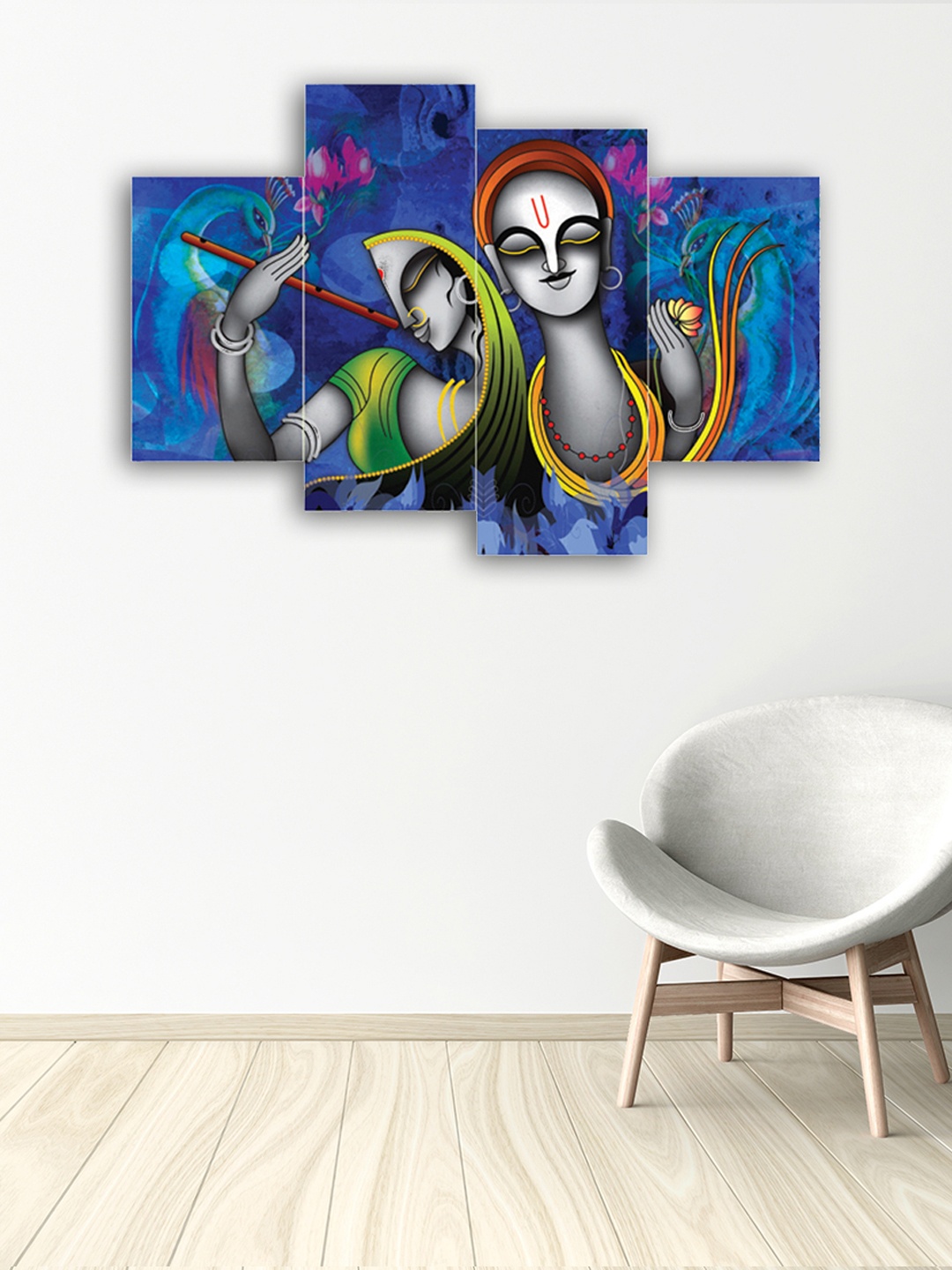 

eCraftIndia Set of 4 Blue & Green Abstract Radha Krishna Premium Canvas Painting
