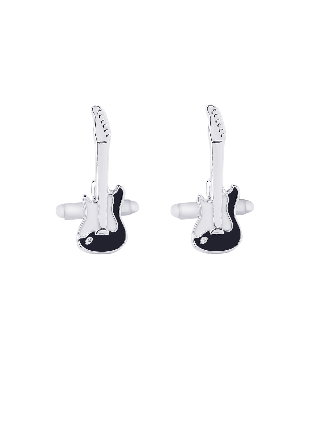 

bodha Silver-Plated & Black Guitar Shaped Cufflinks