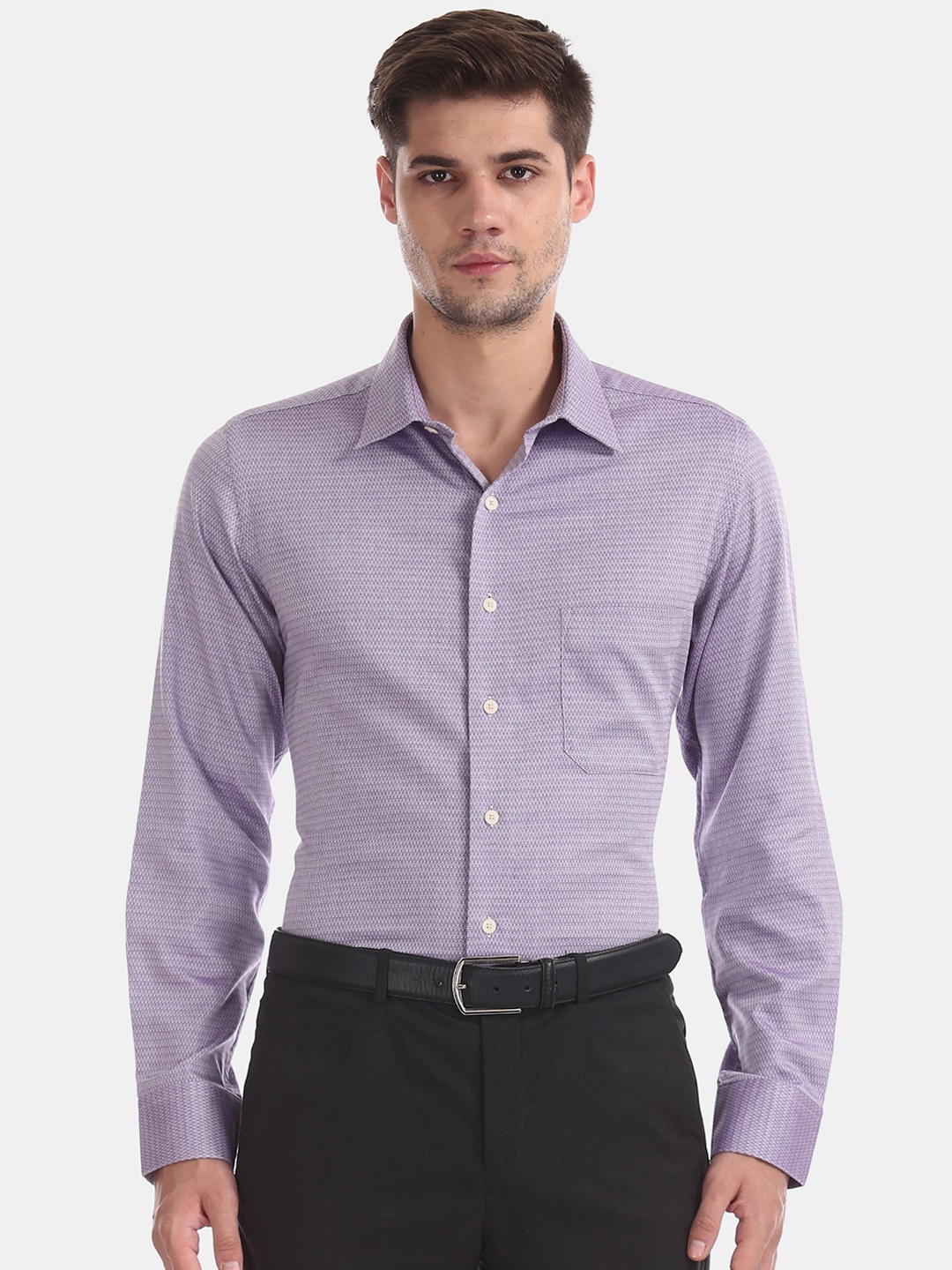 

Arrow Men Purple Self design Regular Fit Formal Shirt, Lavender