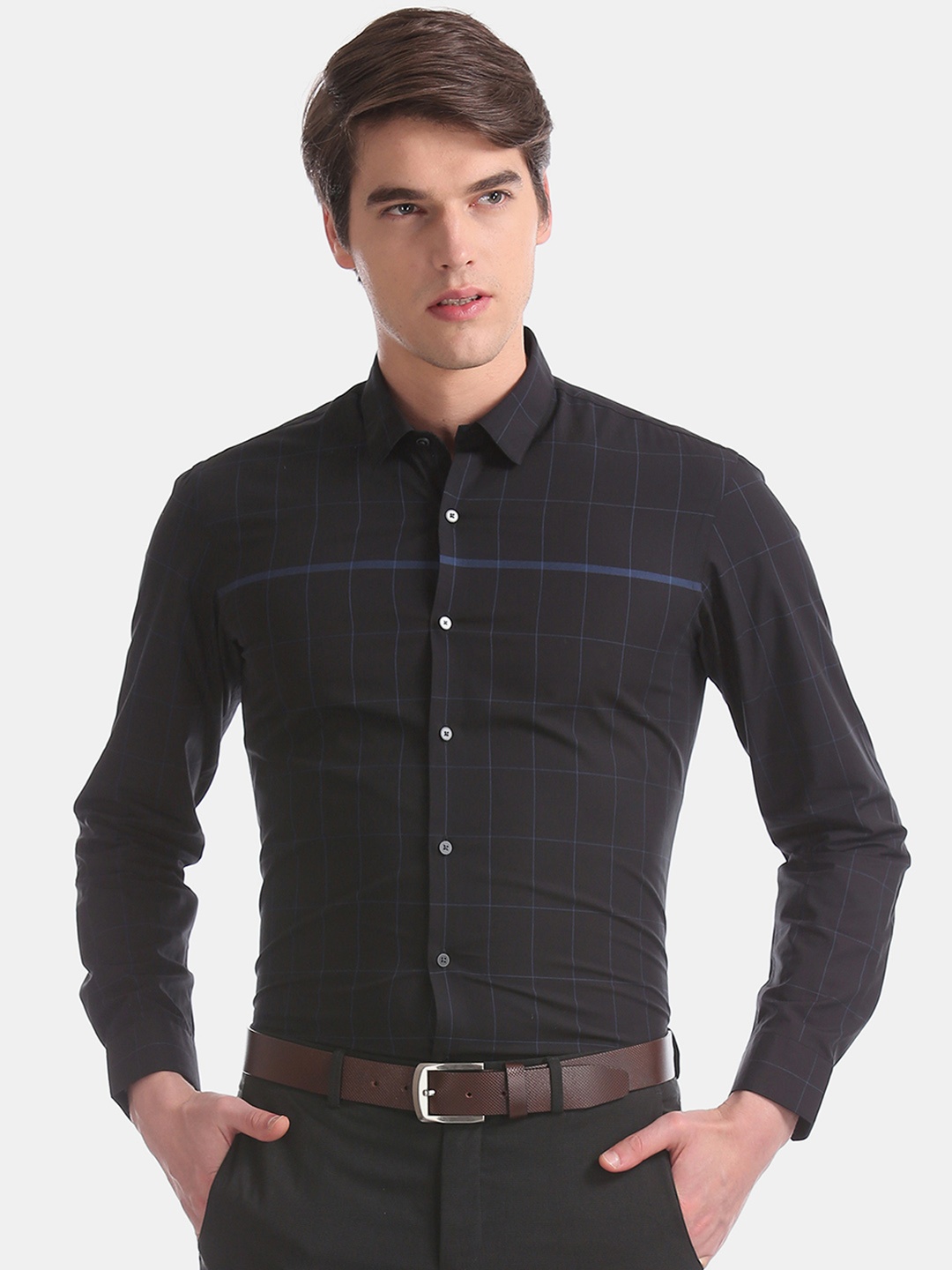 

Arrow New York Men Black & Blue Skinny Fit Checked Formal Shirt