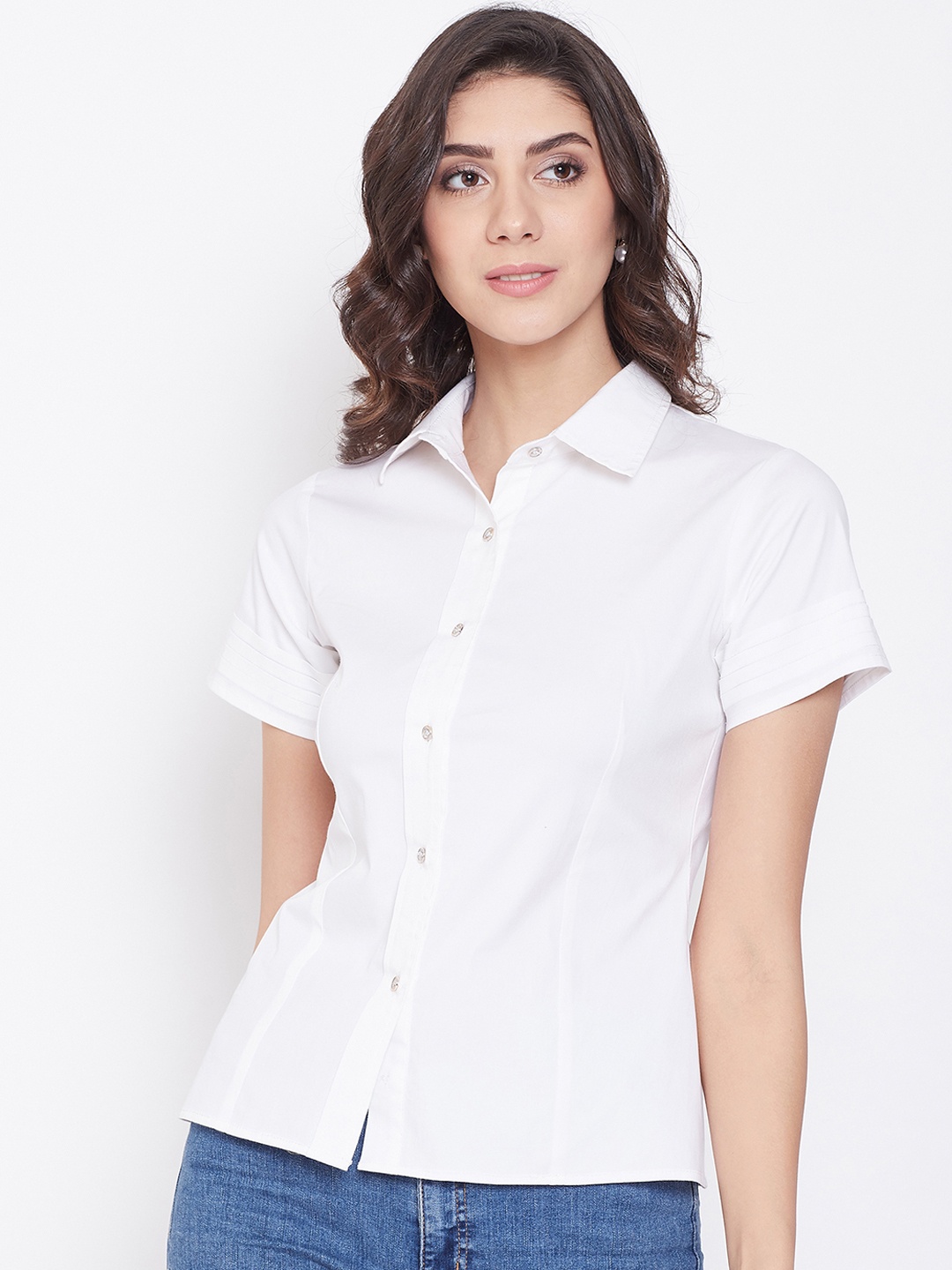 

Imfashini Women White Regular Fit Solid Casual Shirt