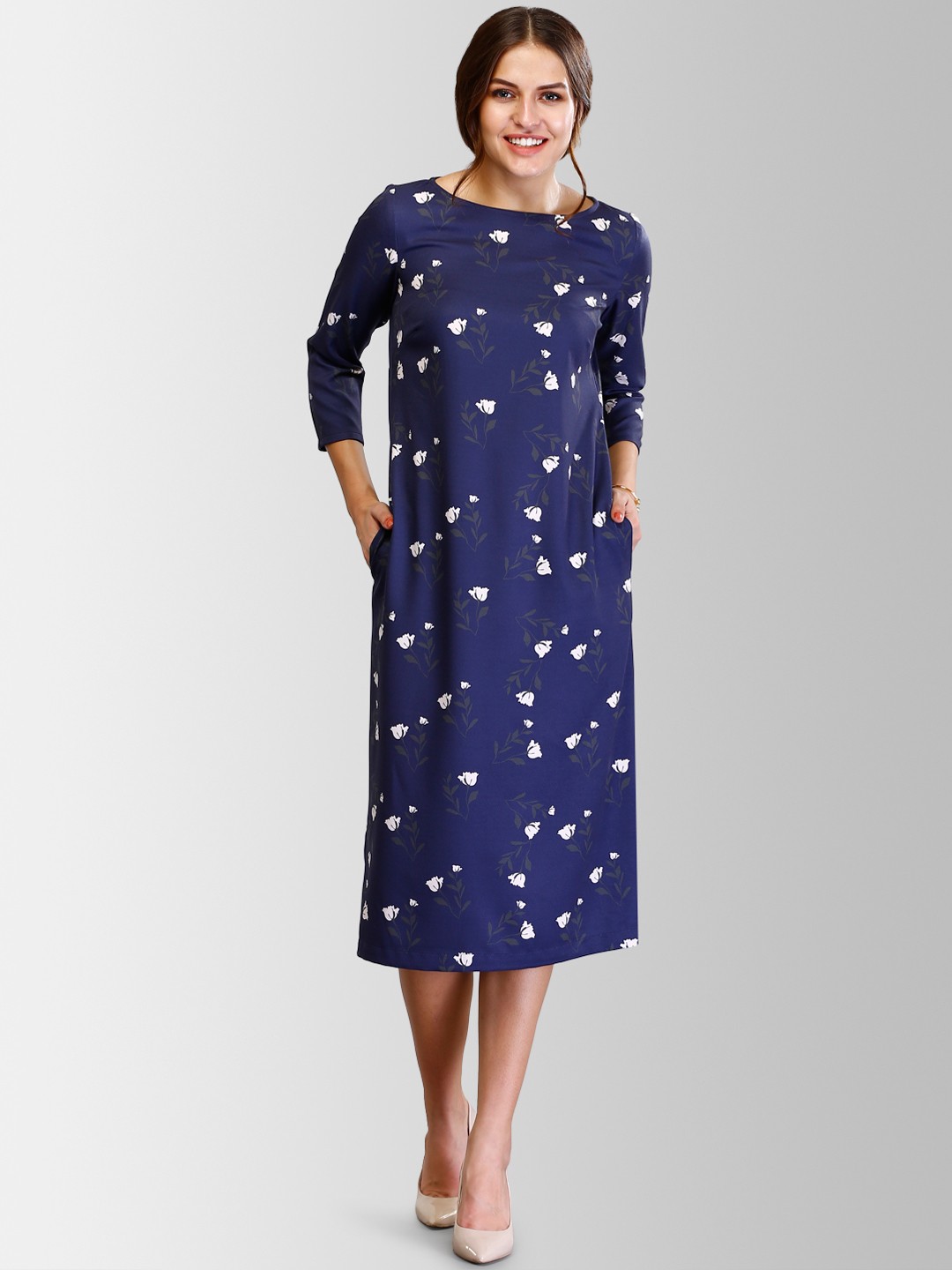 

FableStreet Women Navy Blue Printed A-Line Dress