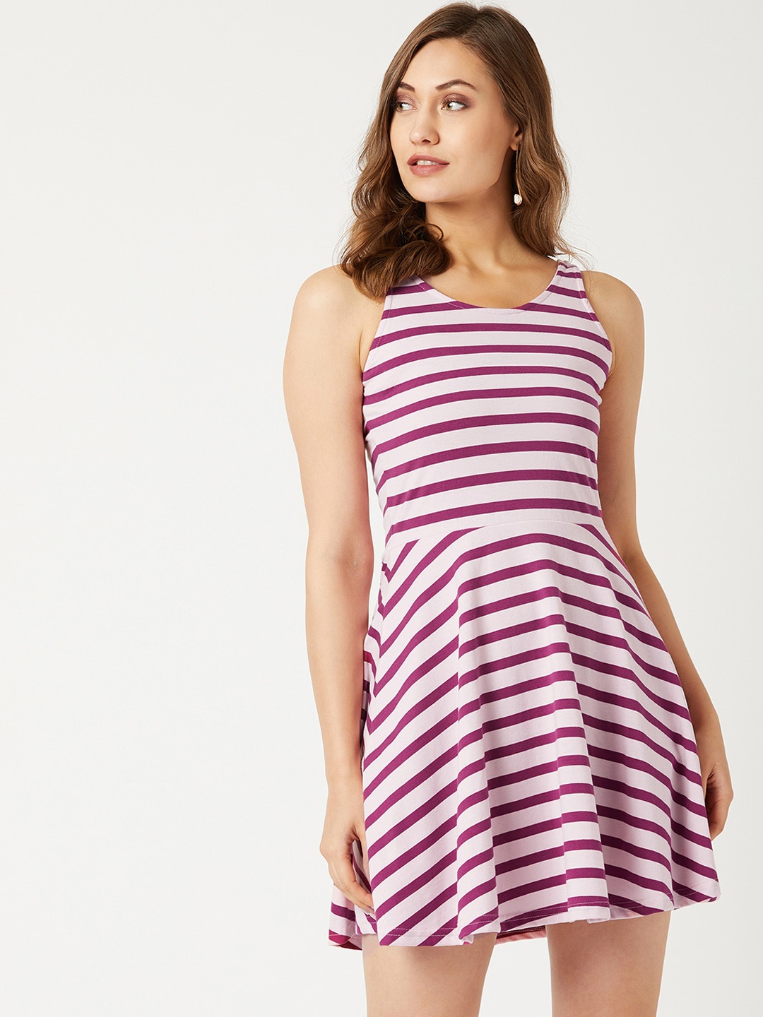 

Miss Chase Women Pink Striped Fit and Flare Dress