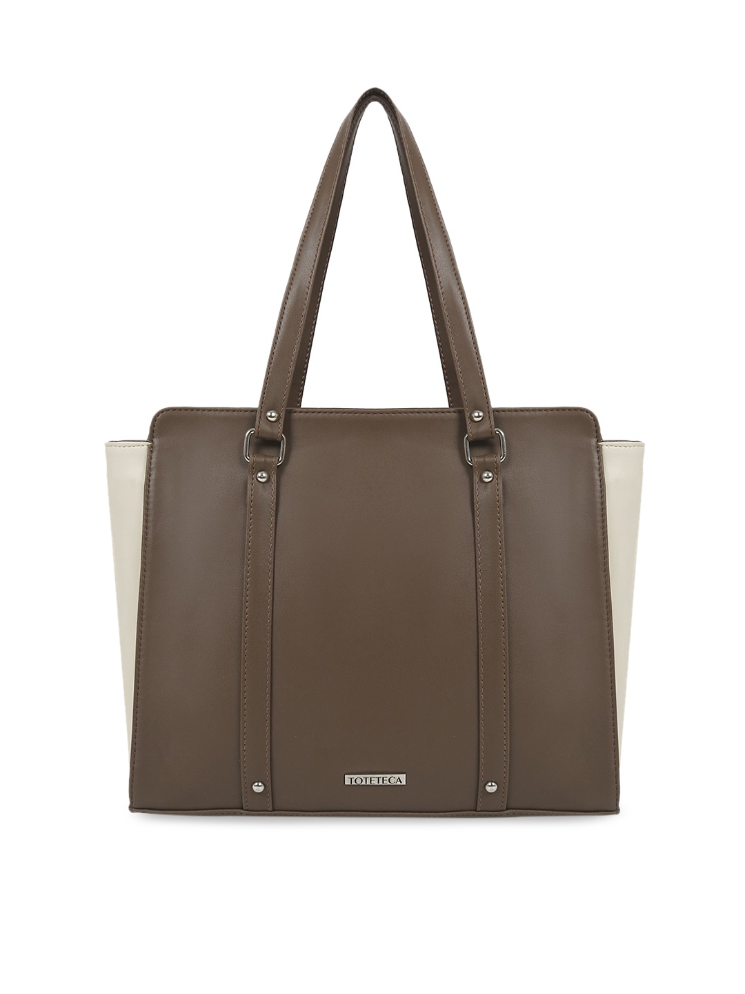 Toteteca Beige & Brown Colourblocked Shoulder Bag