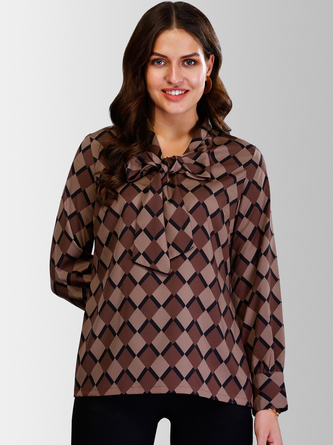

FableStreet Women Brown Printed A-Line Top