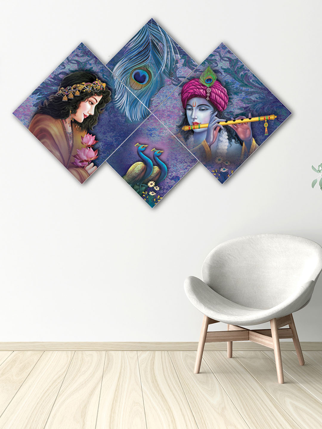 

eCraftIndia Set of 4 Blue & Purple Radha Krishna Premium Canvas Painting