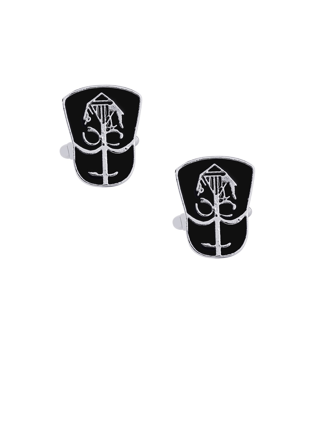 

bodha Silver-Toned & Black Quirky Cufflinks
