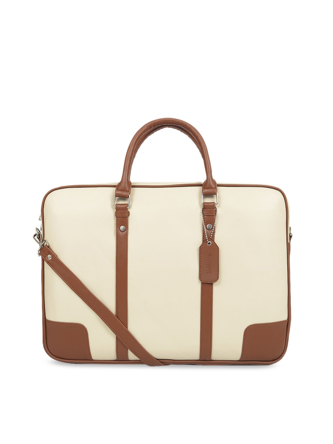 

Toteteca Women Cream-Coloured & Brown Colourblocked Laptop Bag
