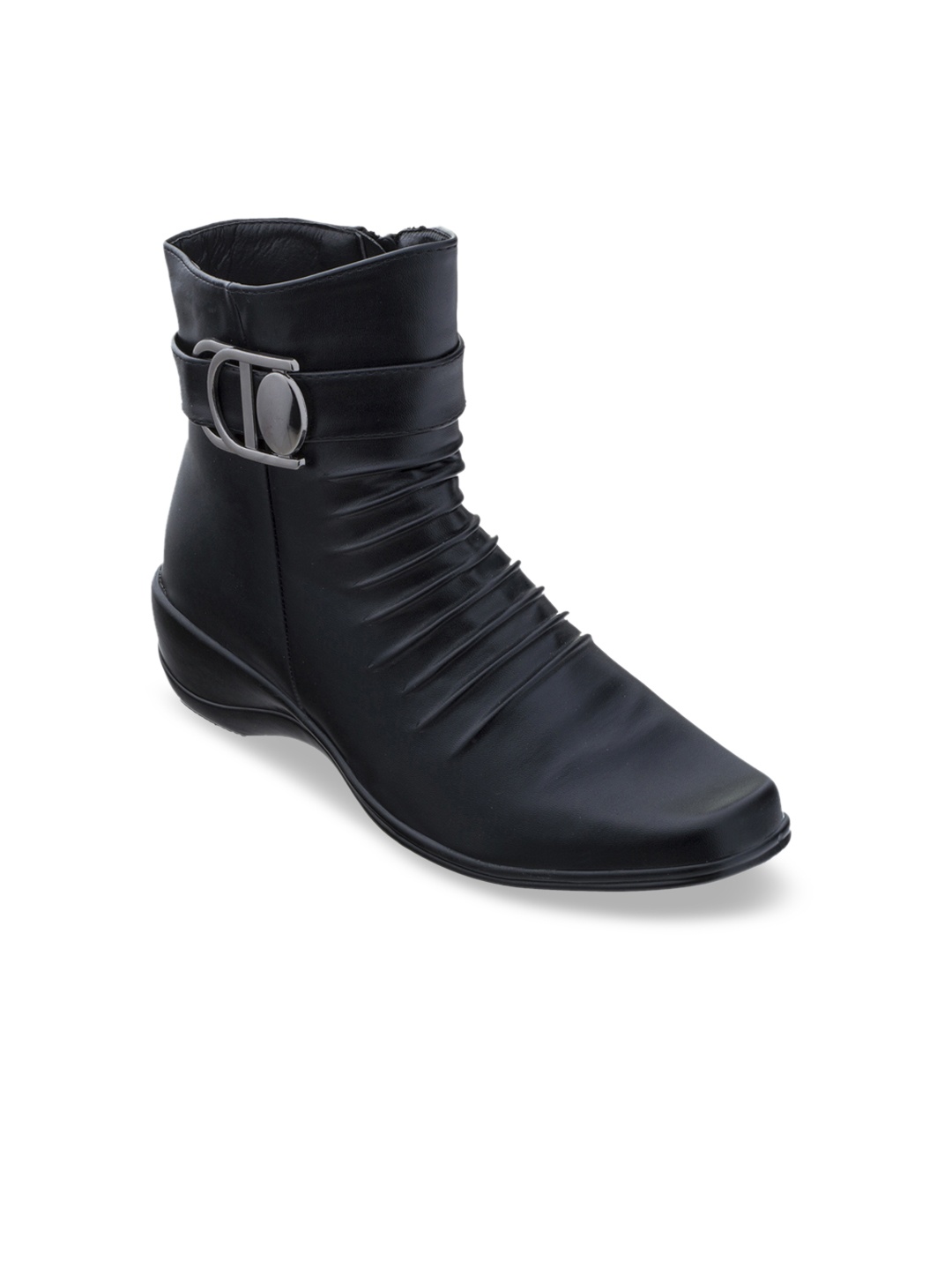 

SHUZ TOUCH Women Black Solid Heeled Boots