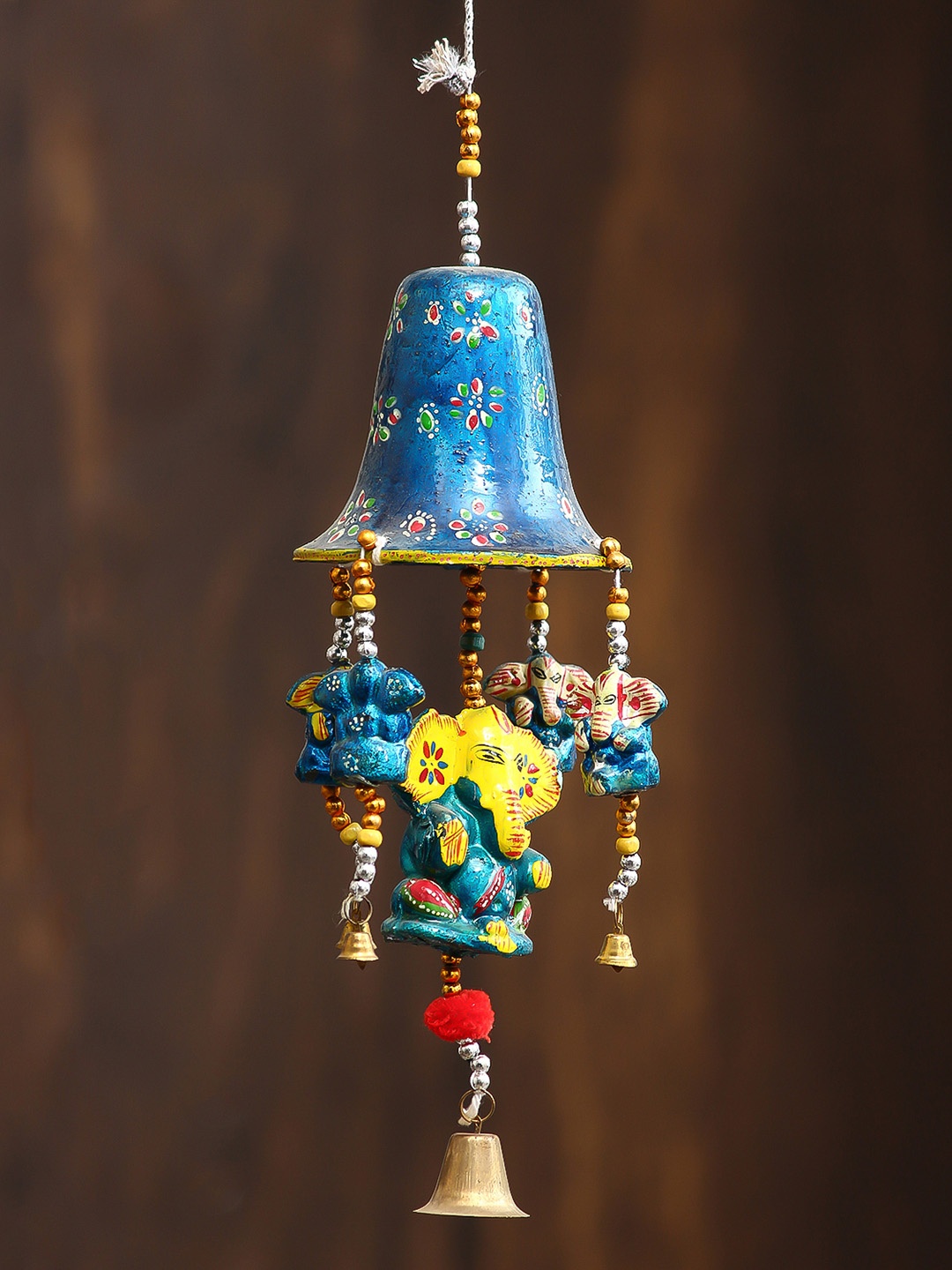 

eCraftIndia Blue Handcrafted Decorative Lord Ganesha Wall Hanging Bells