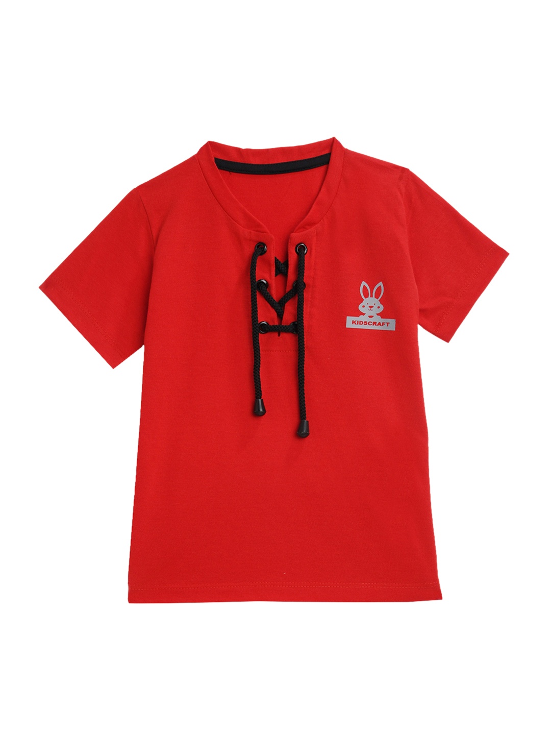 

KIDSCRAFT Boys Red Printed Mandarin Collar T-shirt