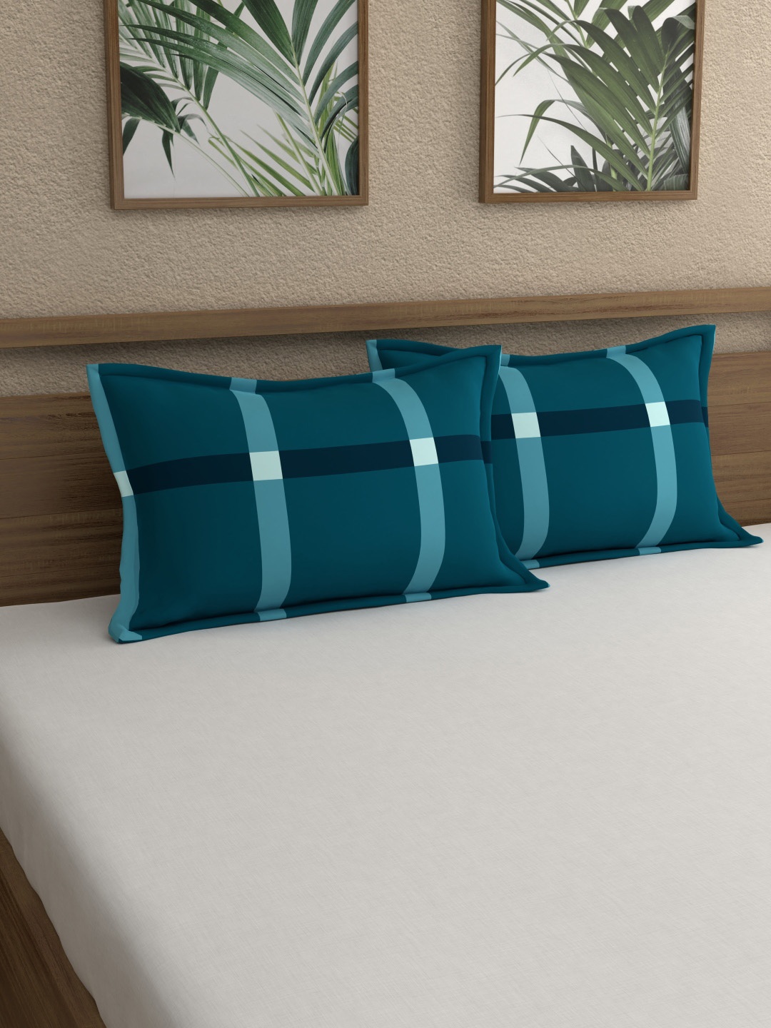 

Home Ecstasy Set of 2 Teal Green 140 TC Floral Printed Pillow Covers