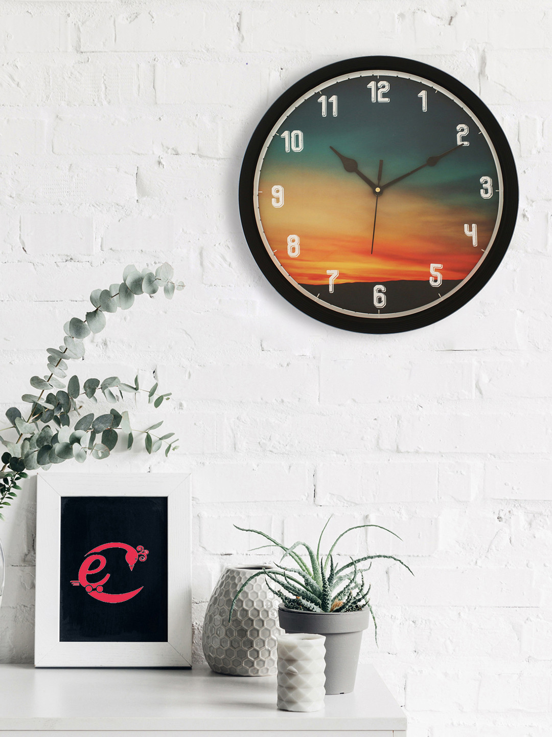 

eCraftIndia Green & Orange Round Printed 31 cm Analogue Wall Clock