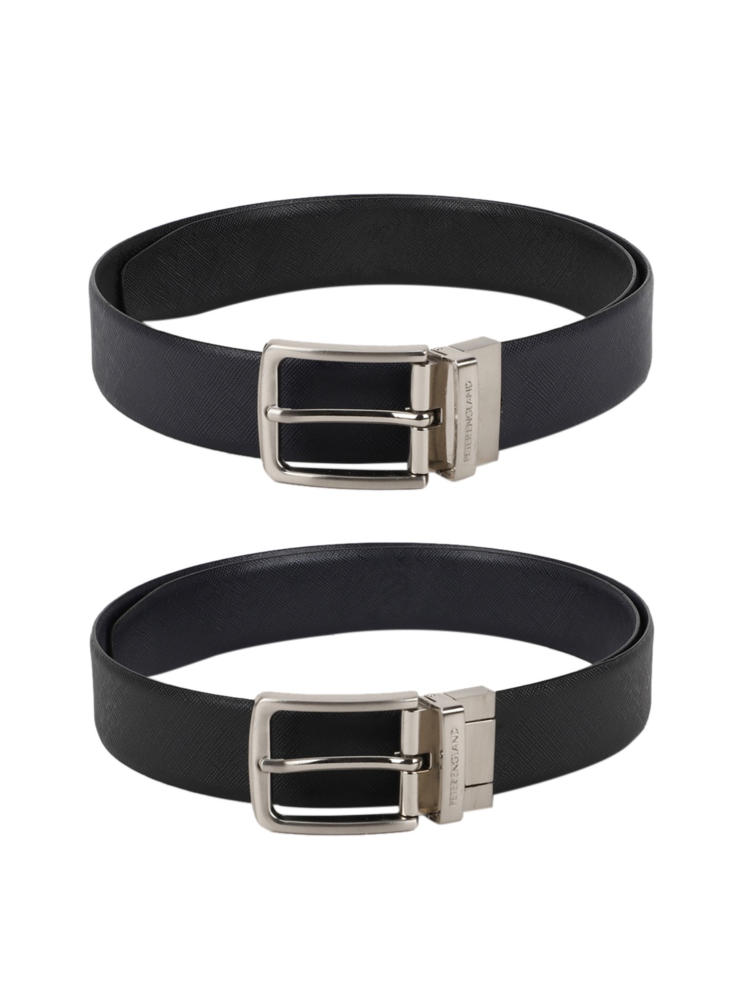 

Peter England Men Black & Blue Textured Reversible Leather Belt